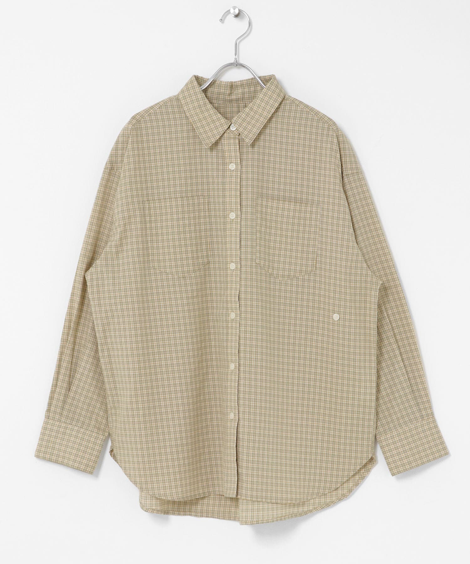 ドビーチェックアシメシャツ ベージュ系 Free