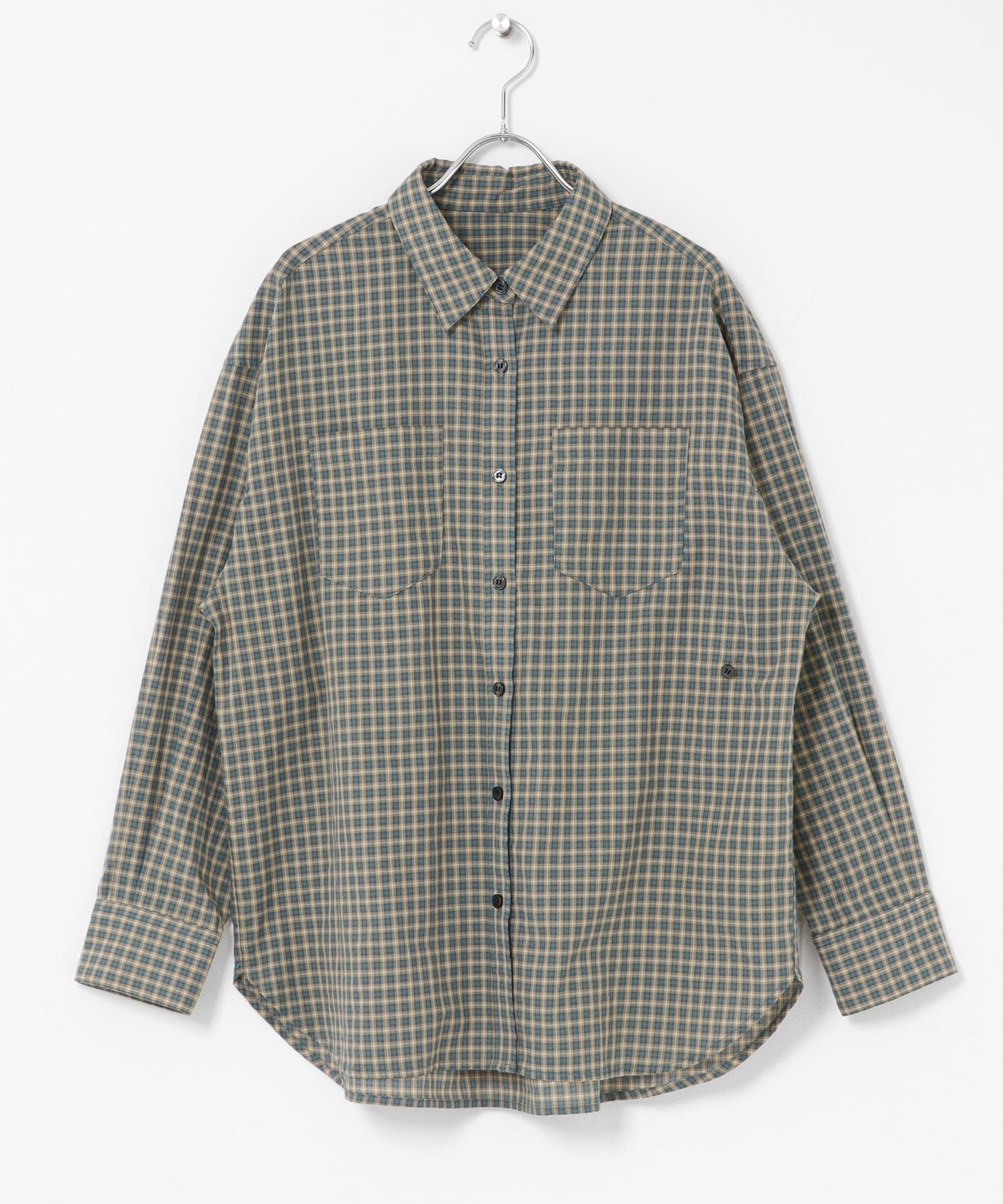 ドビーチェックアシメシャツ ブルー系 Free