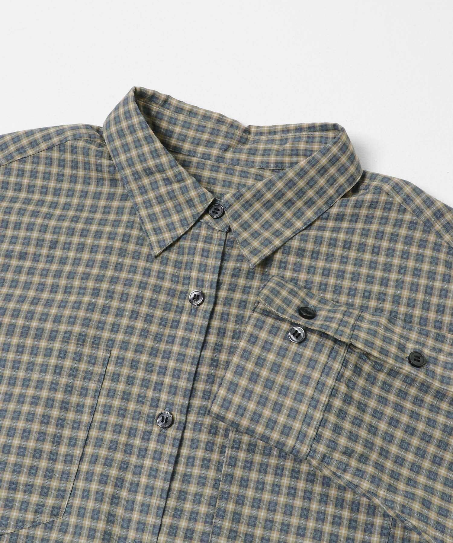 ドビーチェックアシメシャツ ブルー系 Free