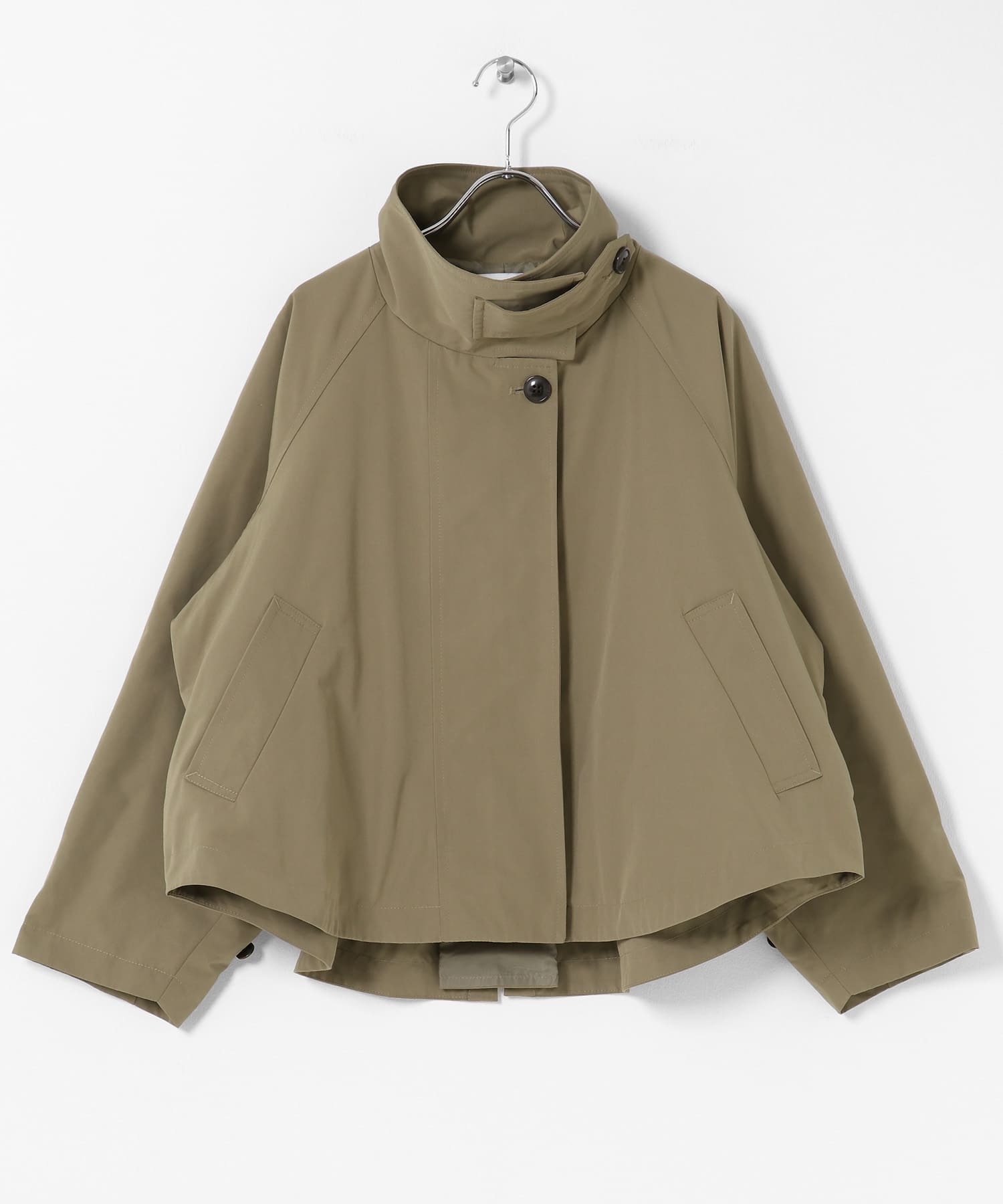 撥水バックフレアスタンドカラーコート カーキ Free