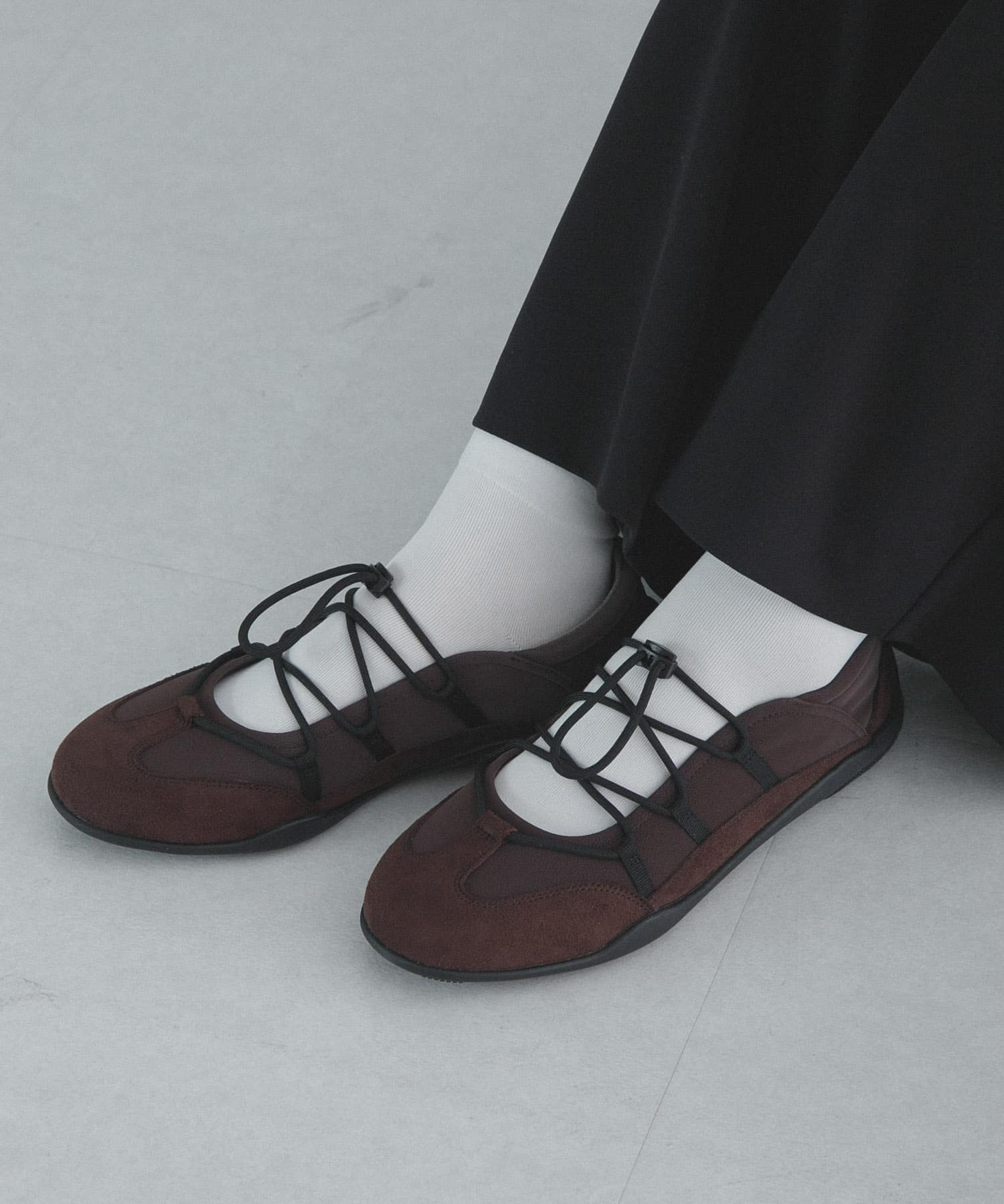 レースアップバレエスニーカー ブラウン S