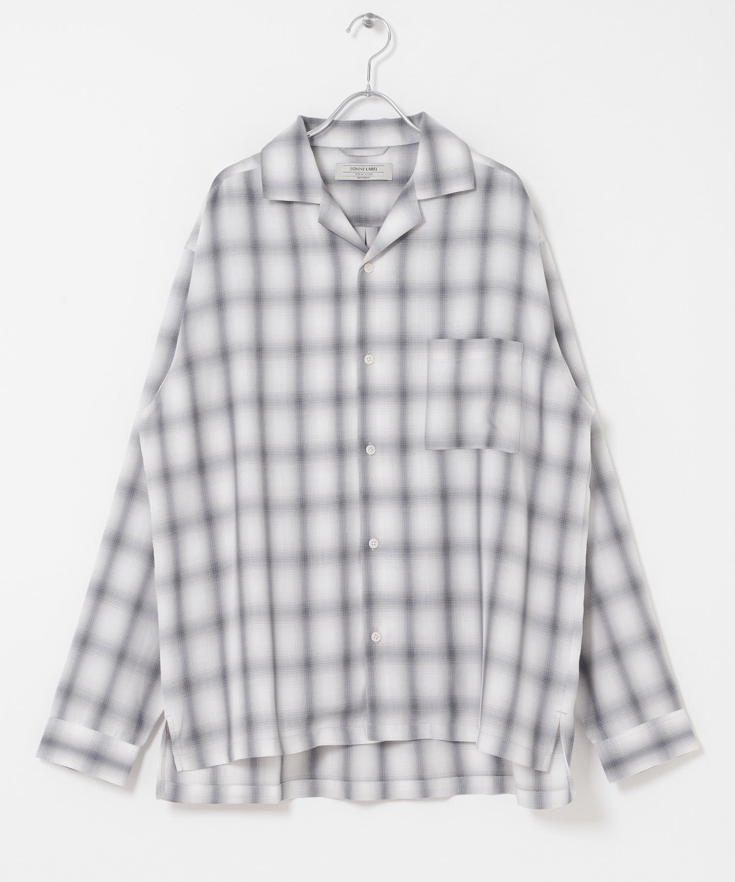 オンブレチェックロングスリーブシャツ ホワイト系 M