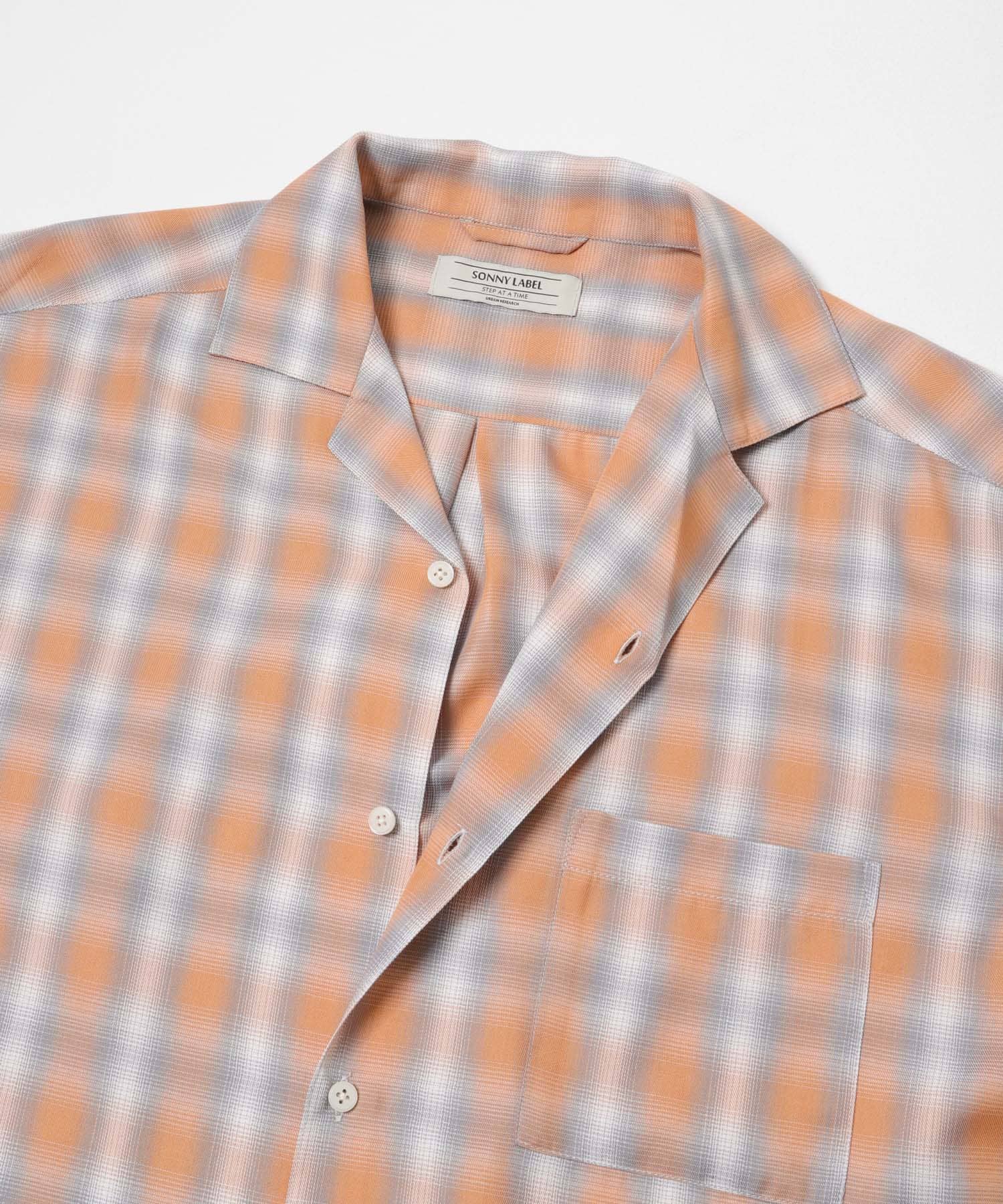 オンブレチェックロングスリーブシャツ オレンジ系 M