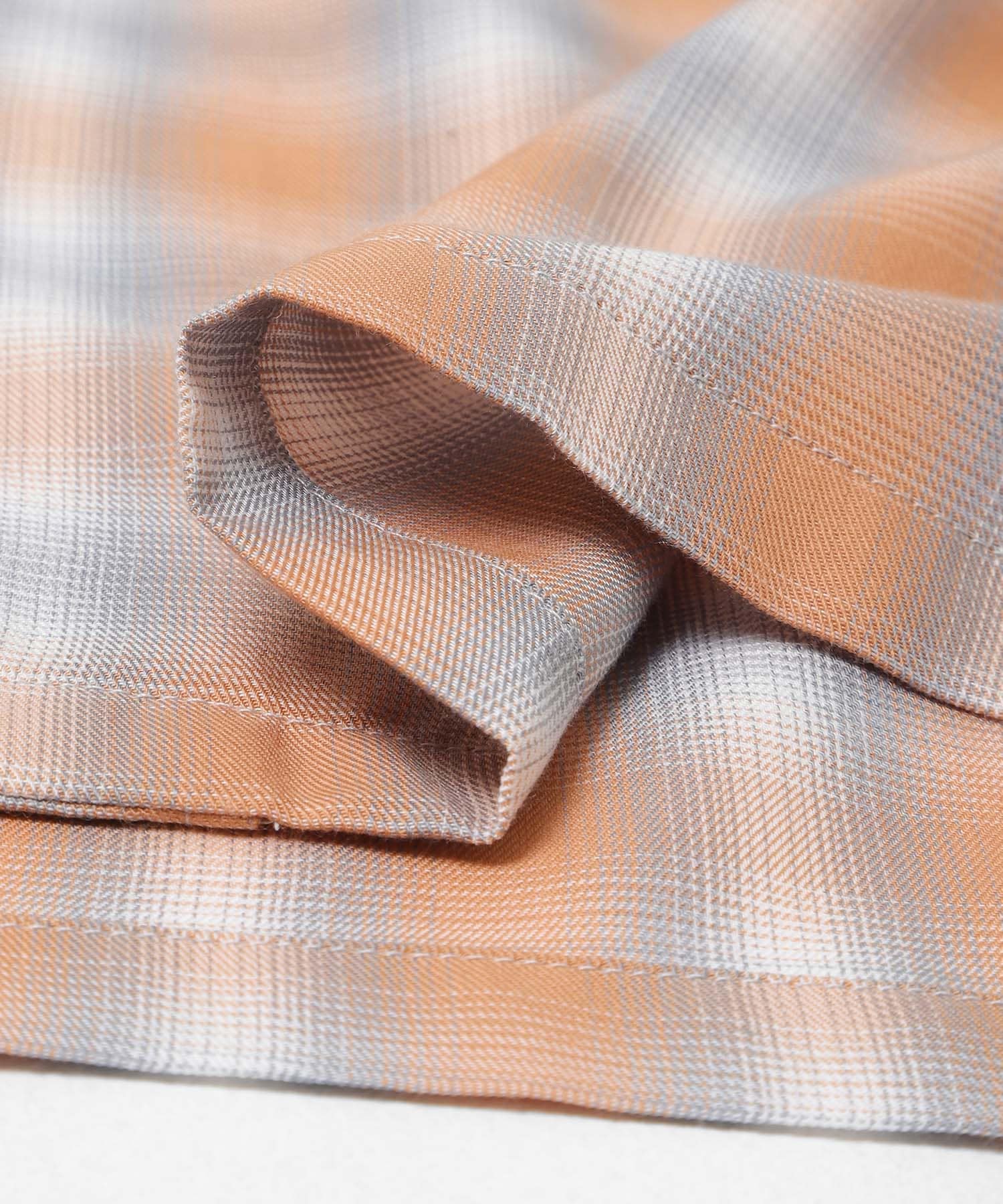 オンブレチェックロングスリーブシャツ オレンジ系 M