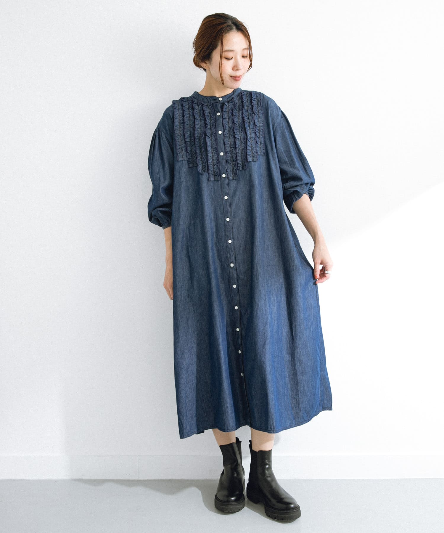デニムフリルヨークワンピース