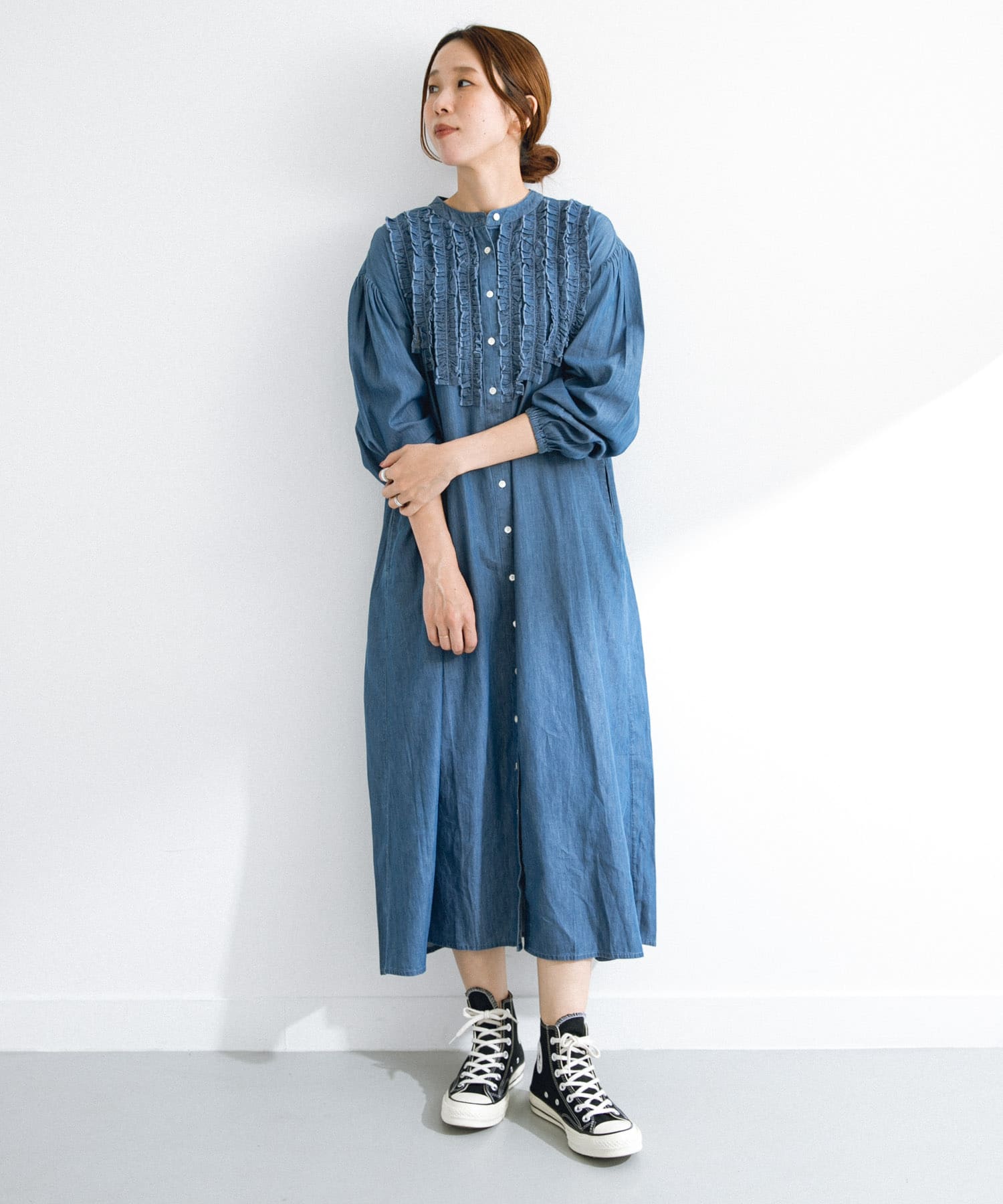 デニムフリルヨークワンピース