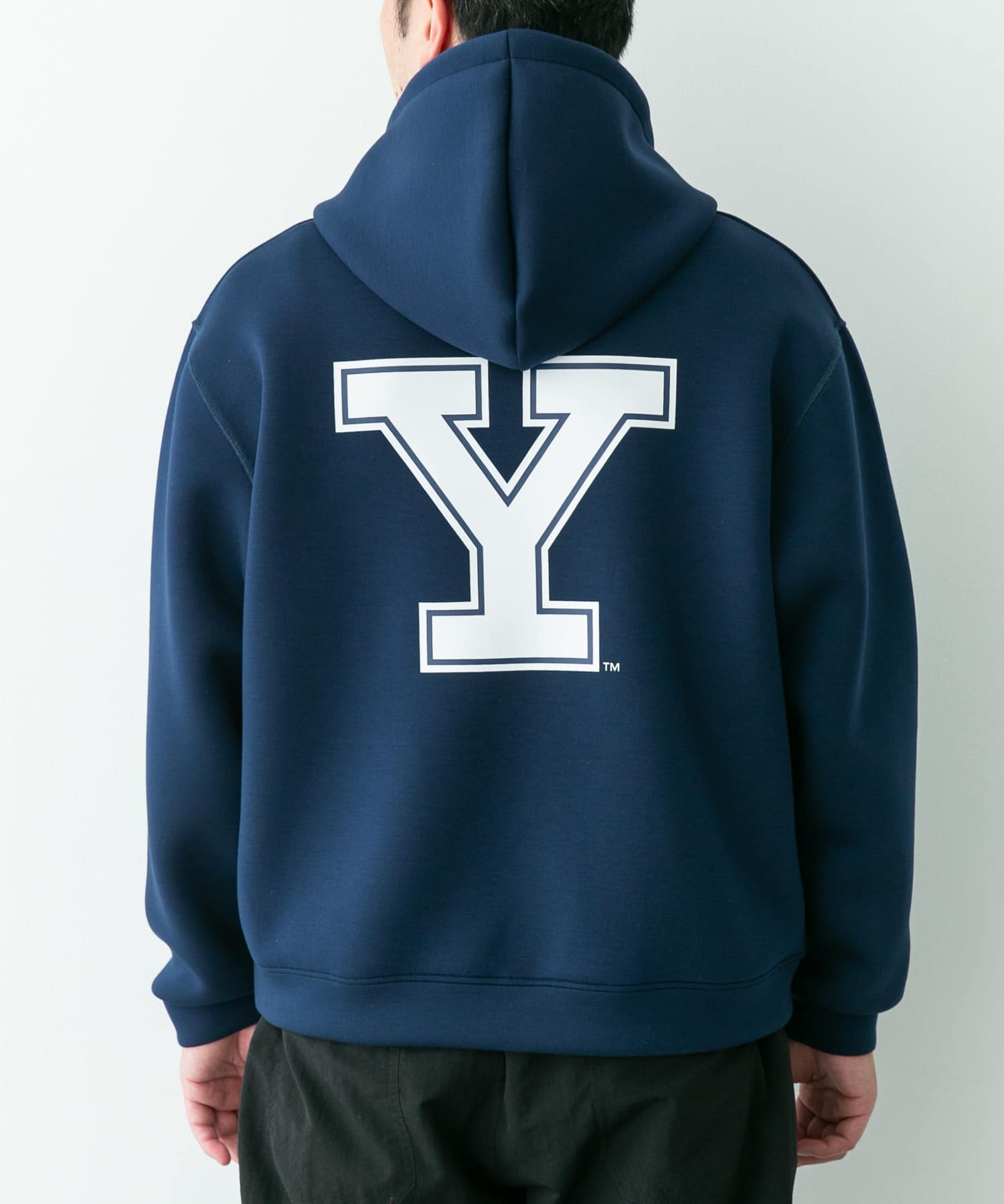 カレッジプリントダンボールパーカー ネイビー M