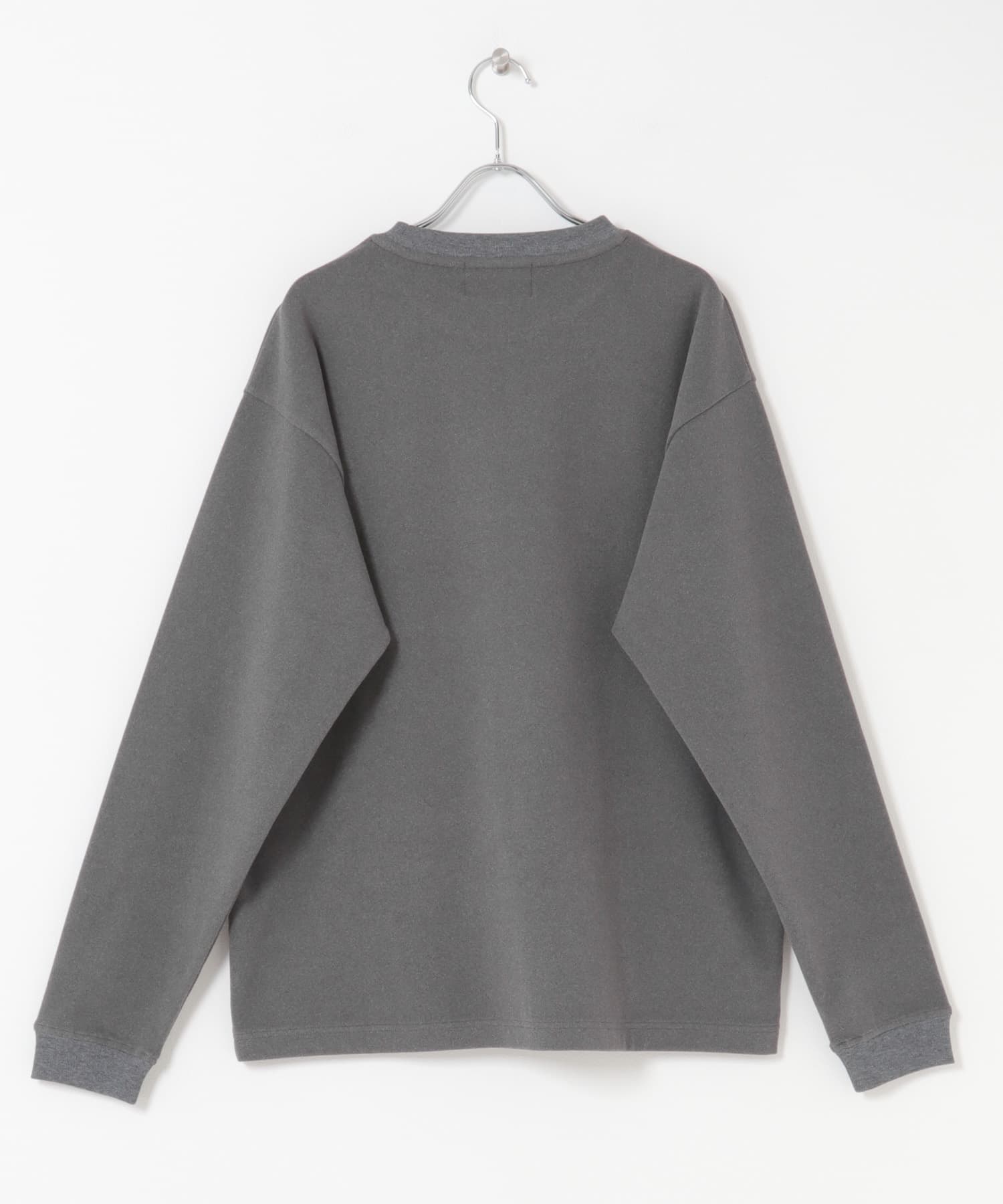 ふわもちストレッチロングスリーブTEE チャコール M