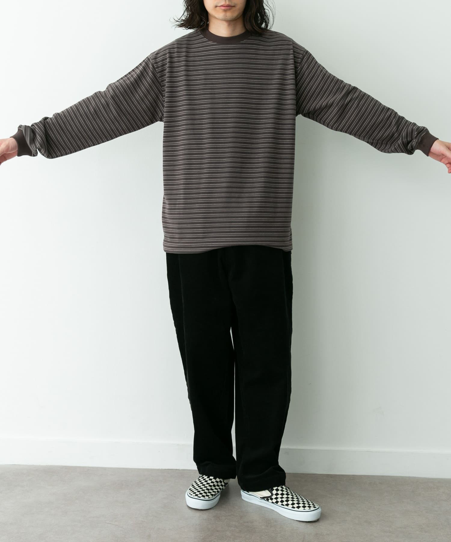 ふわもちストレッチロングスリーブTEE ボーダー M