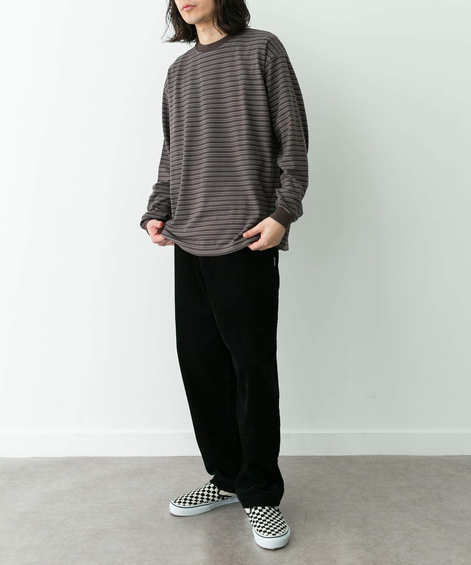 ふわもちストレッチロングスリーブTEE ボーダー M