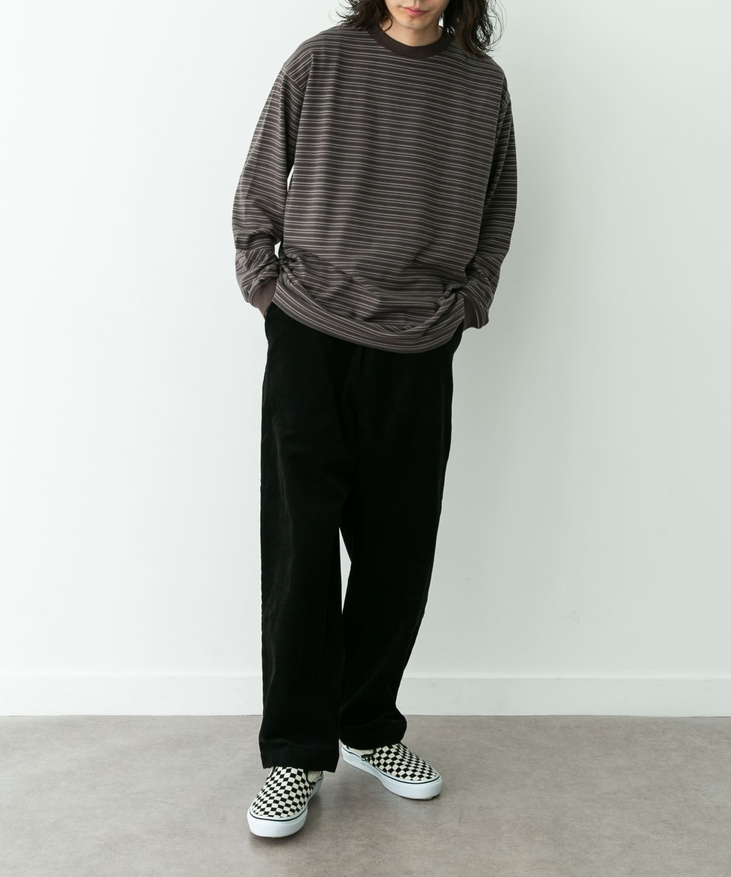 ふわもちストレッチロングスリーブTEE ボーダー M
