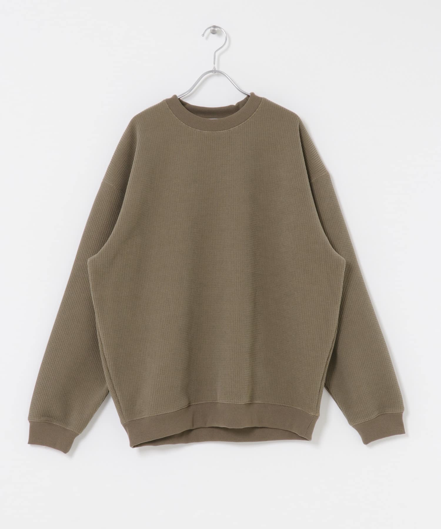 裏起毛ワッフルリラックスフィットプルオーバー カーキ M