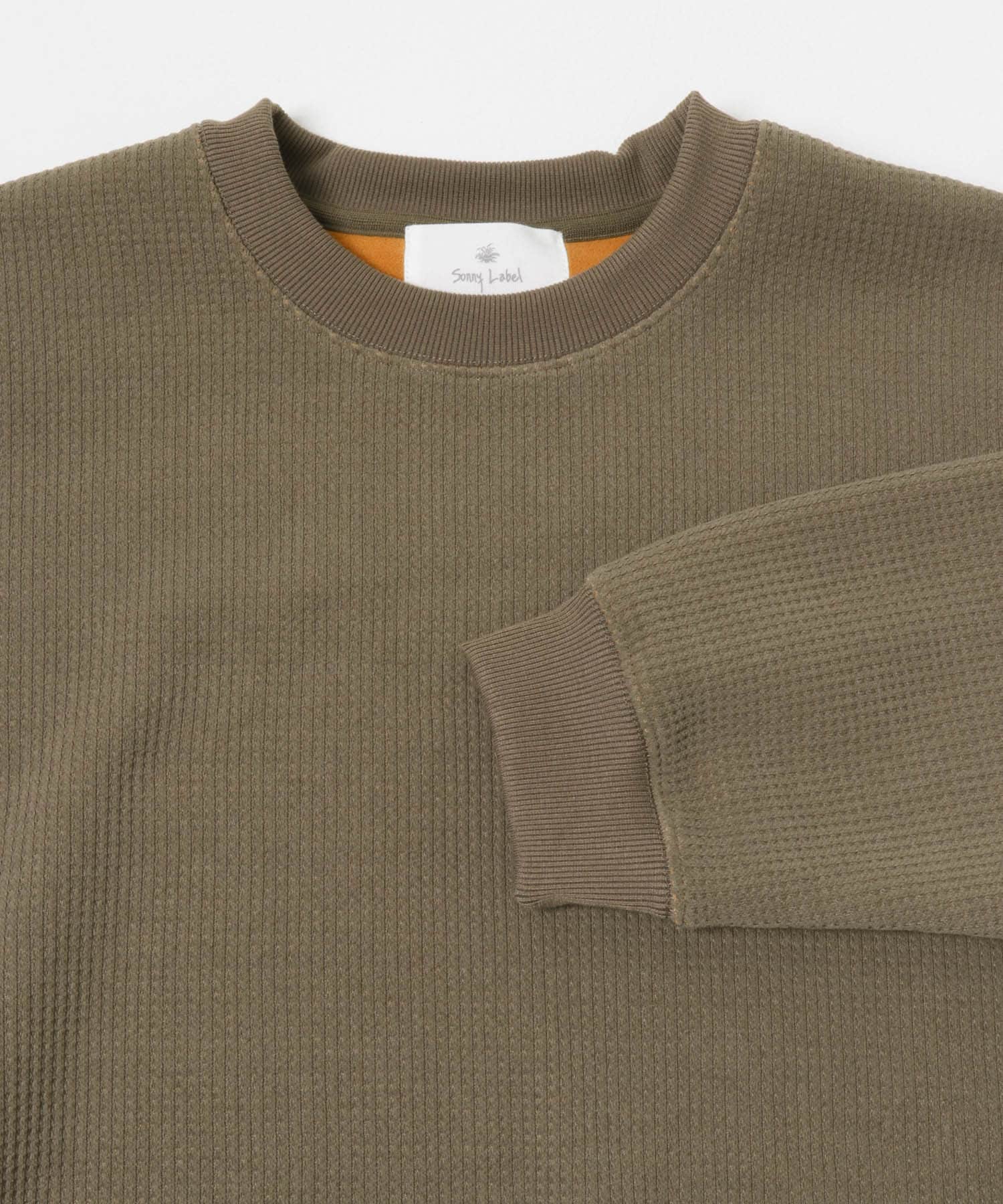 裏起毛ワッフルリラックスフィットプルオーバー カーキ M