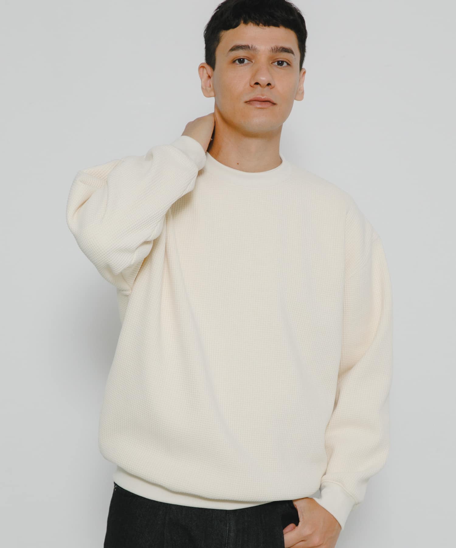 裏起毛ワッフルリラックスフィットプルオーバー