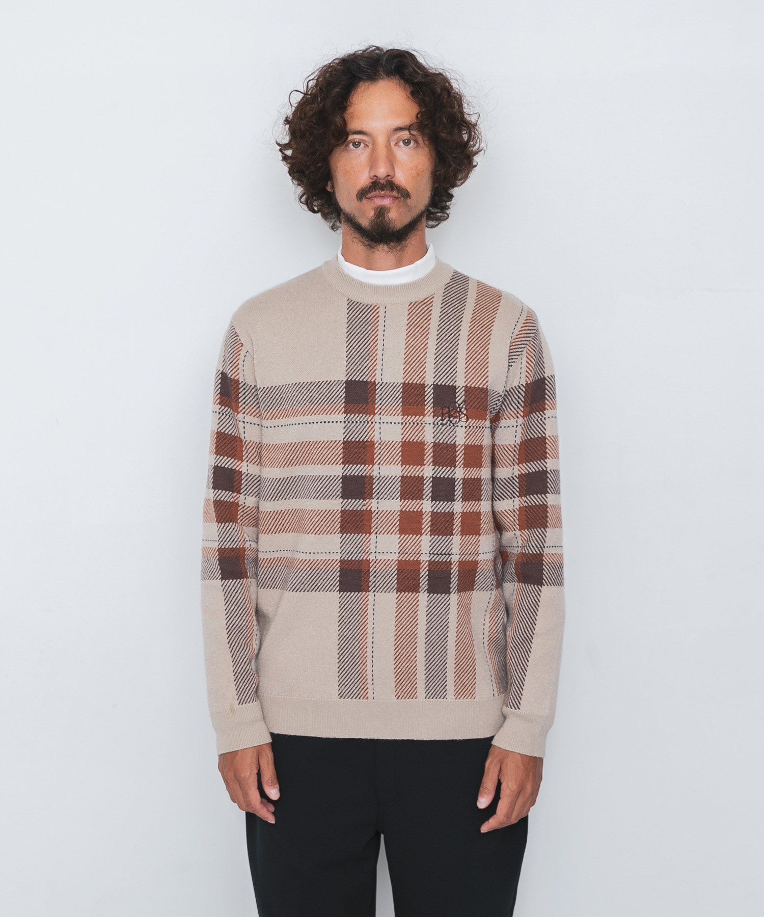 OOPS　ビッグチェックニット BEIGE M