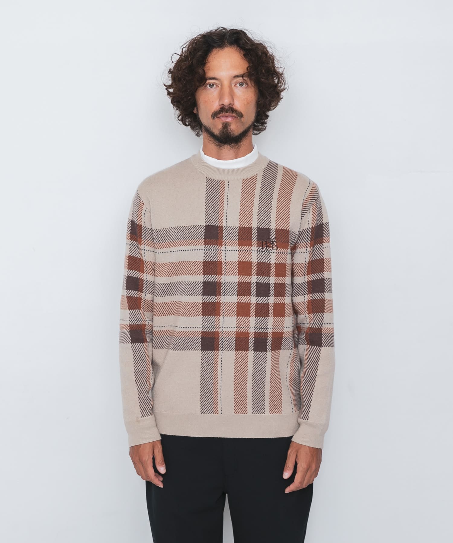 OOPS　ビッグチェックニット BEIGE M