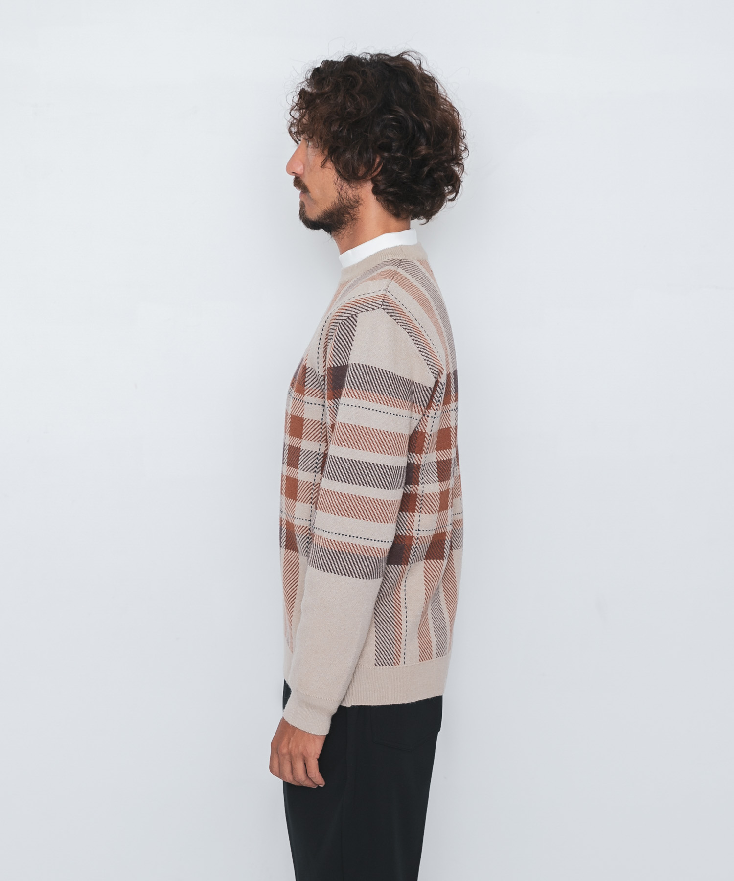 OOPS　ビッグチェックニット BEIGE M