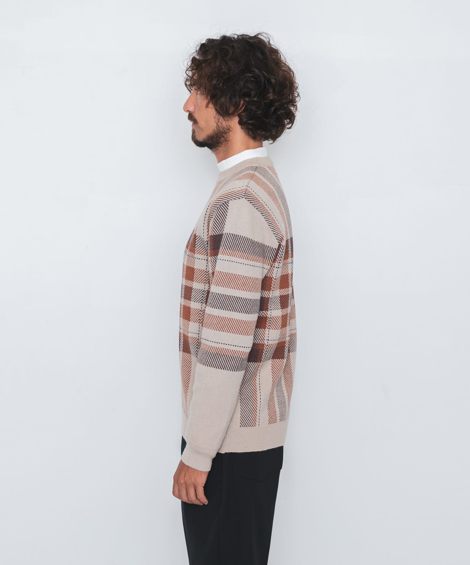 OOPS　ビッグチェックニット BEIGE M