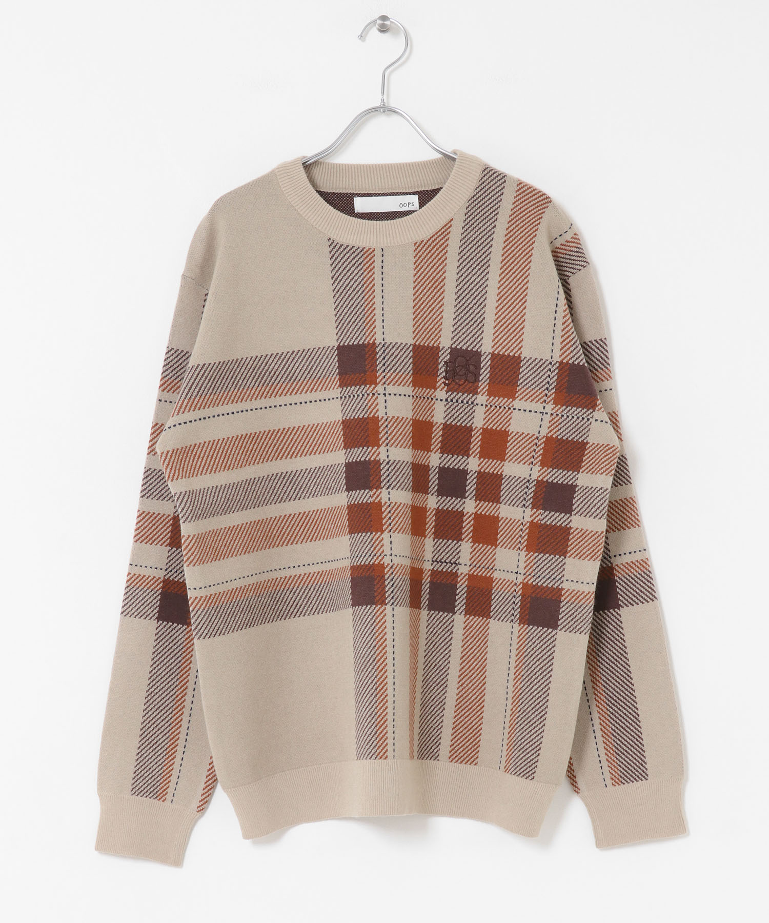OOPS　ビッグチェックニット BEIGE M