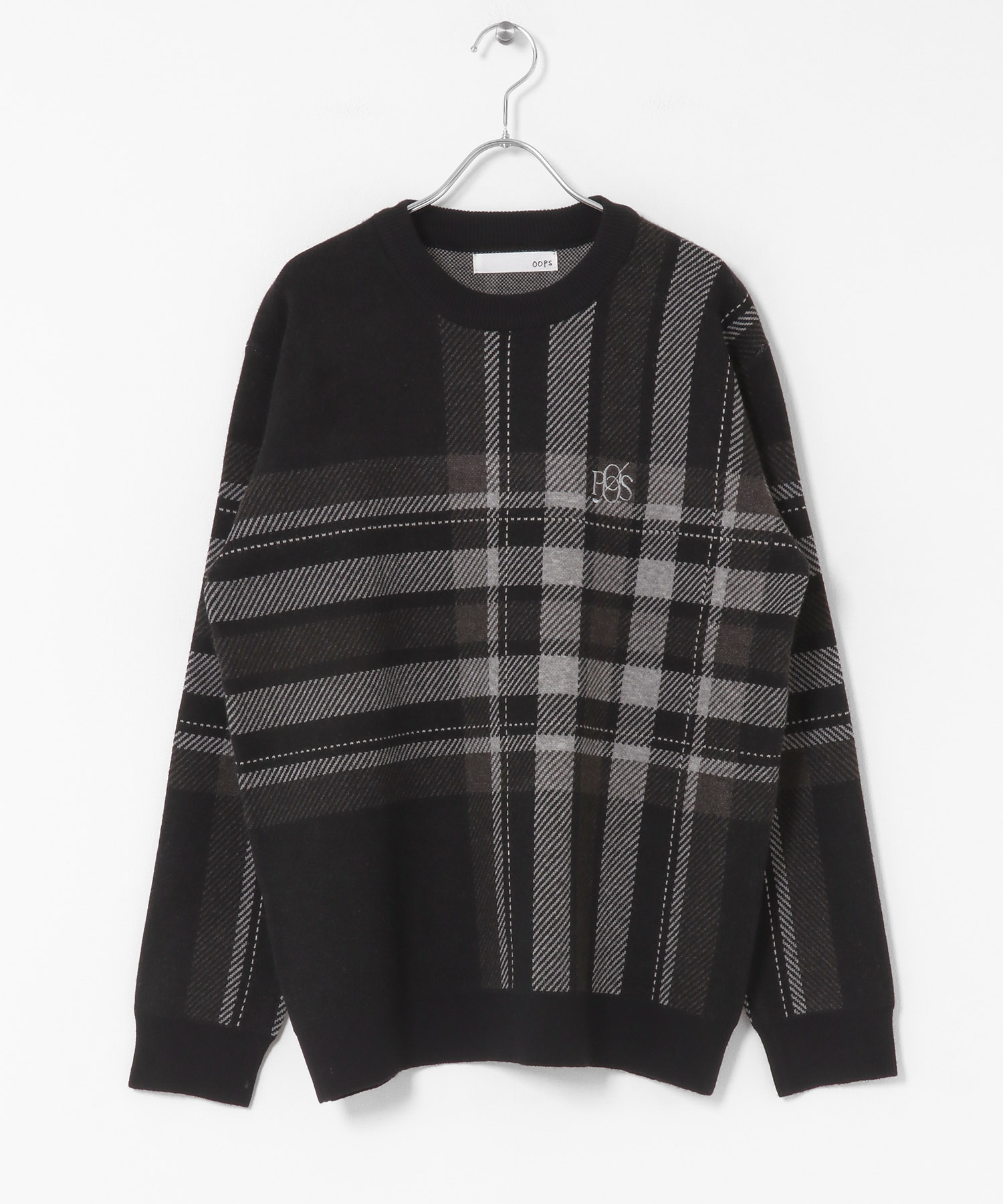 OOPS　ビッグチェックニット BLACK M