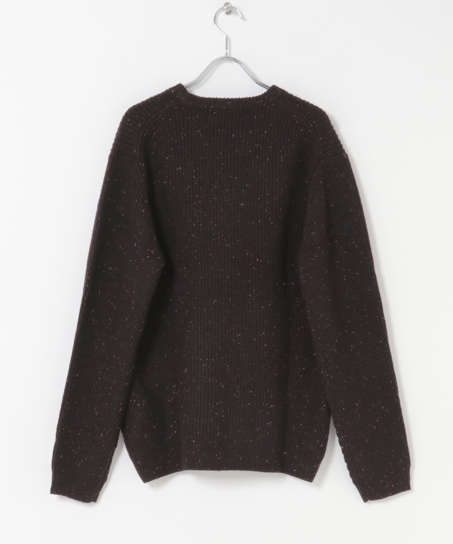 ウォッシャブルウール混クルーネックニット ダークブラウン M
