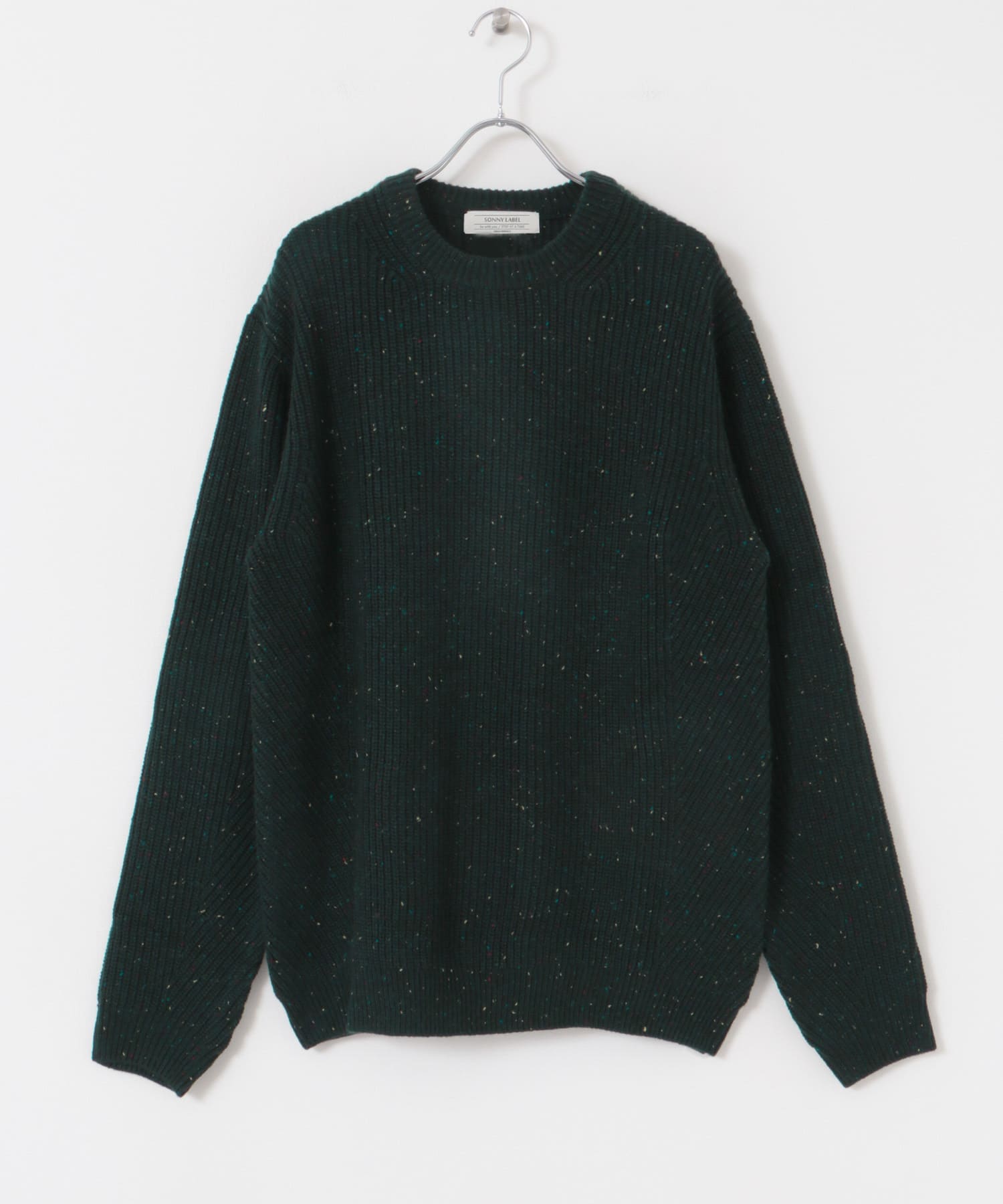 ウォッシャブルウール混クルーネックニット グリーン M