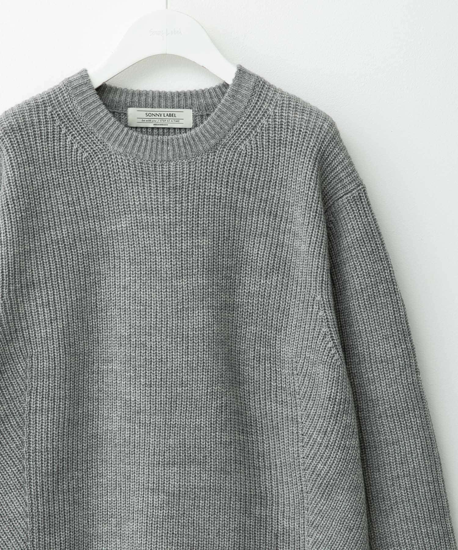 ウォッシャブルウール混クルーネックニット グレー M
