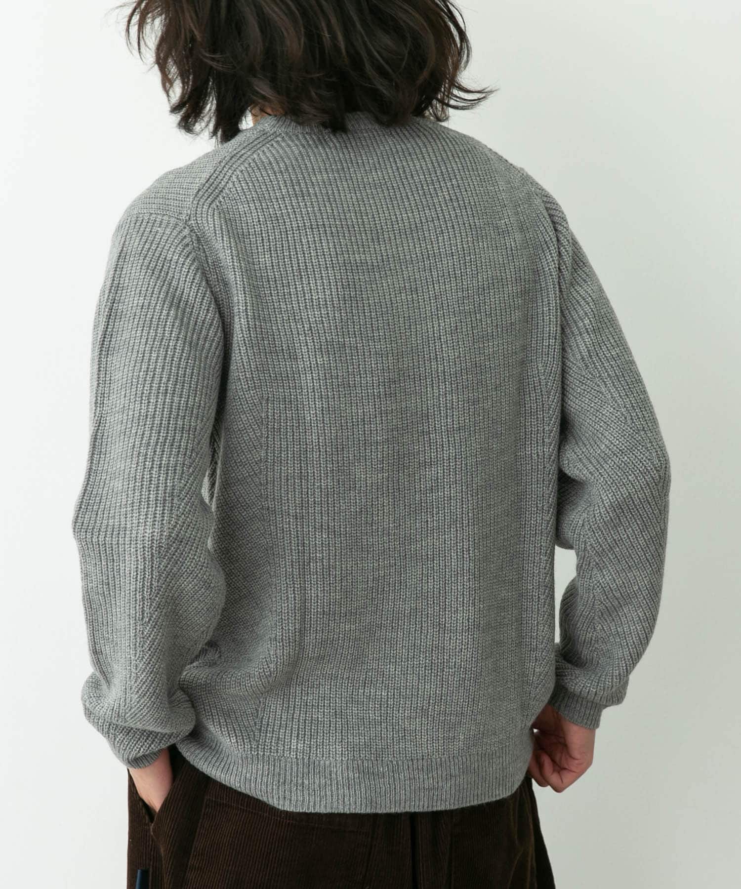 ウォッシャブルウール混クルーネックニット グレー M