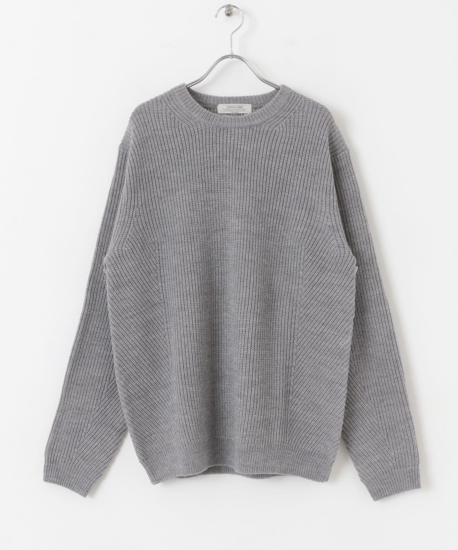 ウォッシャブルウール混クルーネックニット グレー M