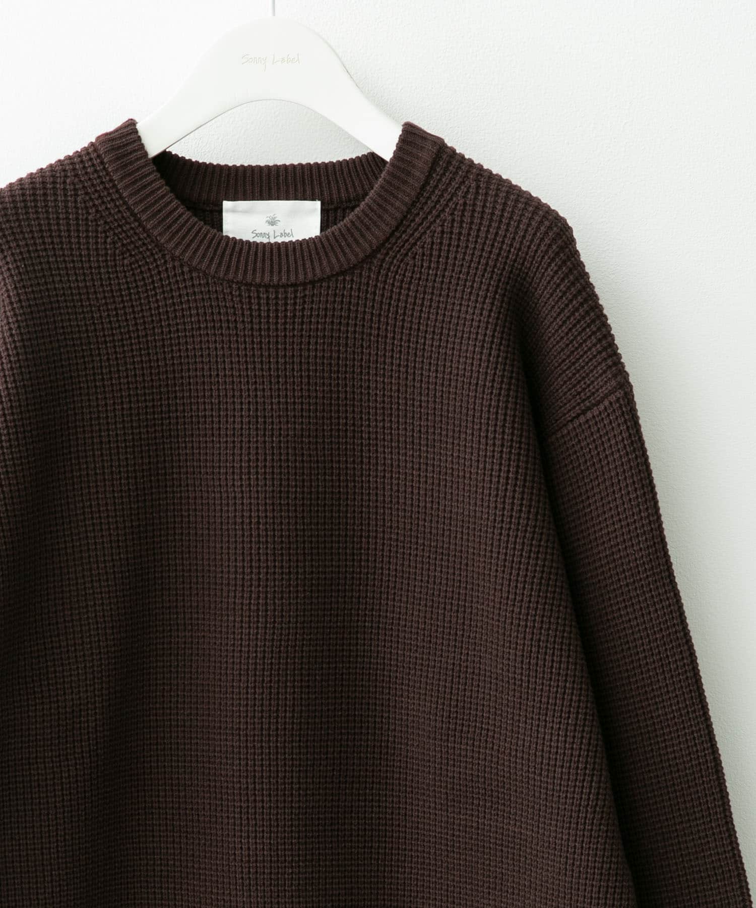 ウォッシャブルワッフルニットプルオーバー ブラウン L