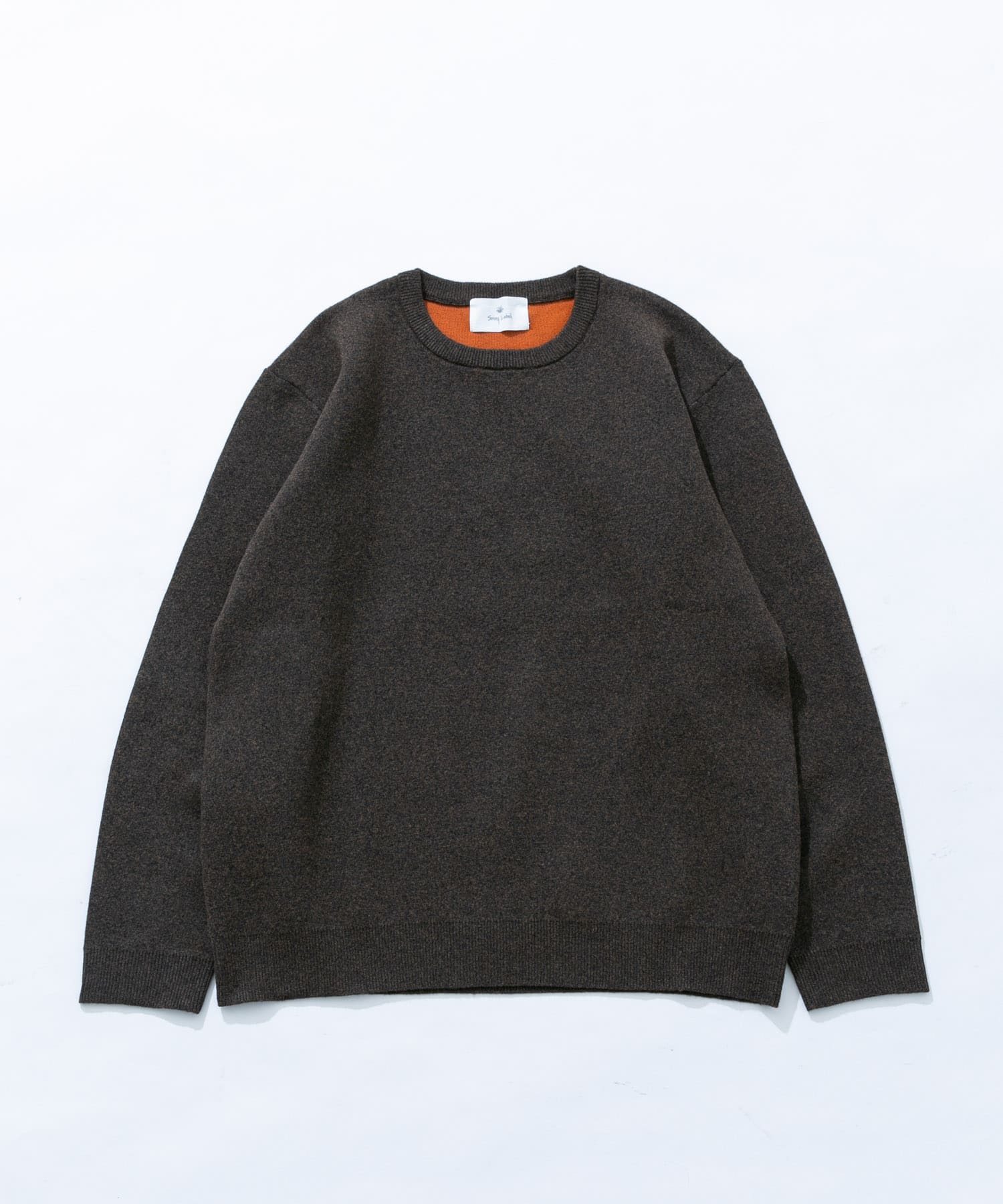 抗ピルウォッシャブルクルーネックニット ブラウン L