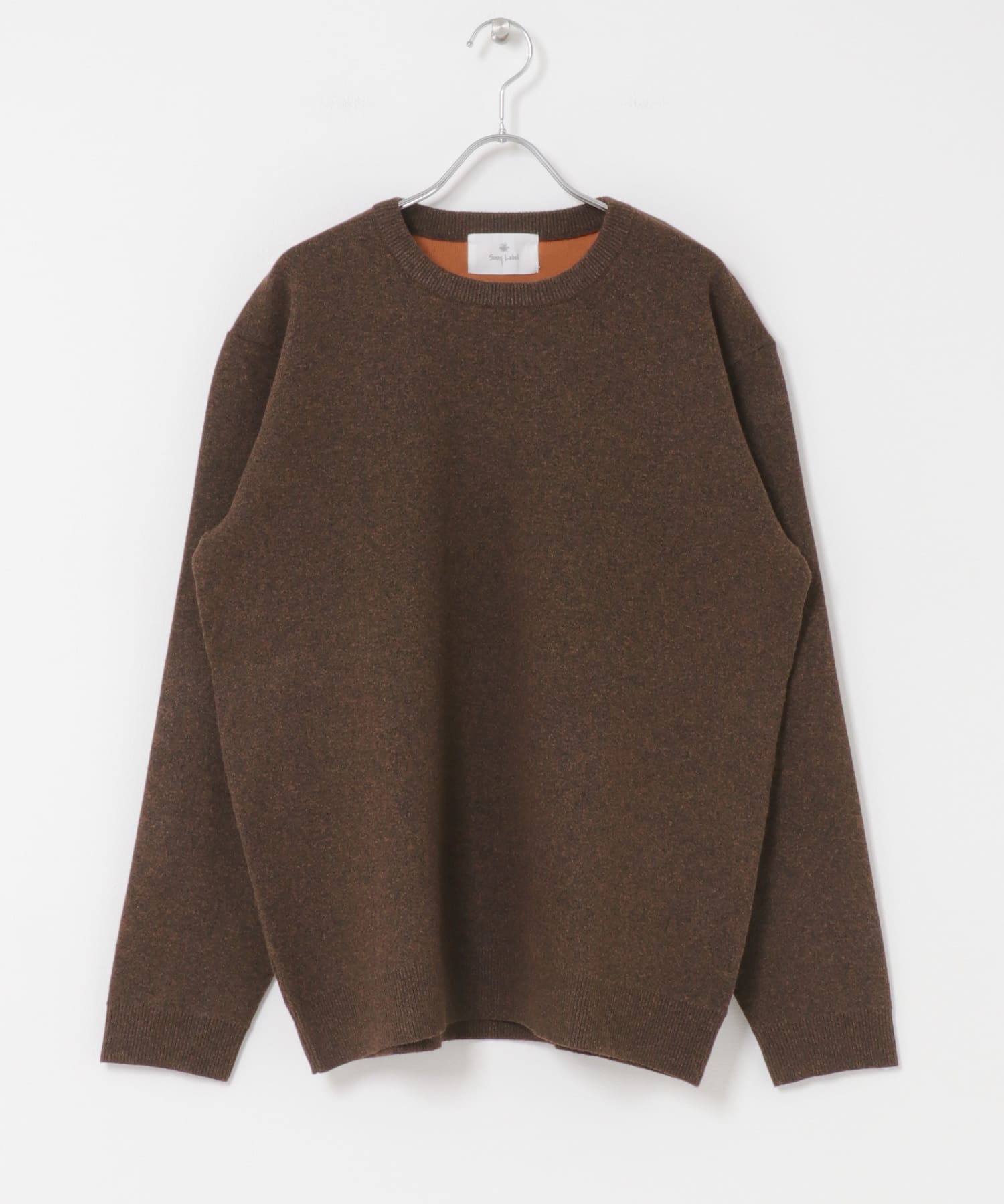 抗ピルウォッシャブルクルーネックニット ブラウン M