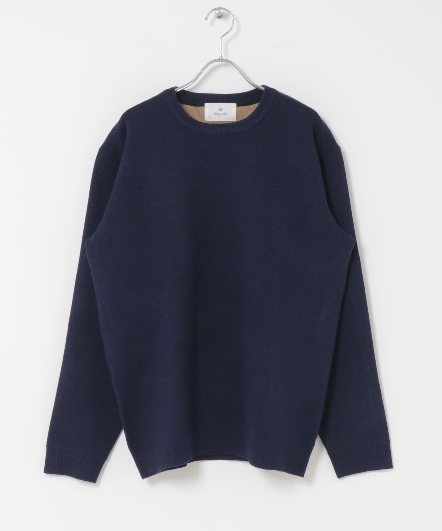 抗ピルウォッシャブルクルーネックニット ネイビー M