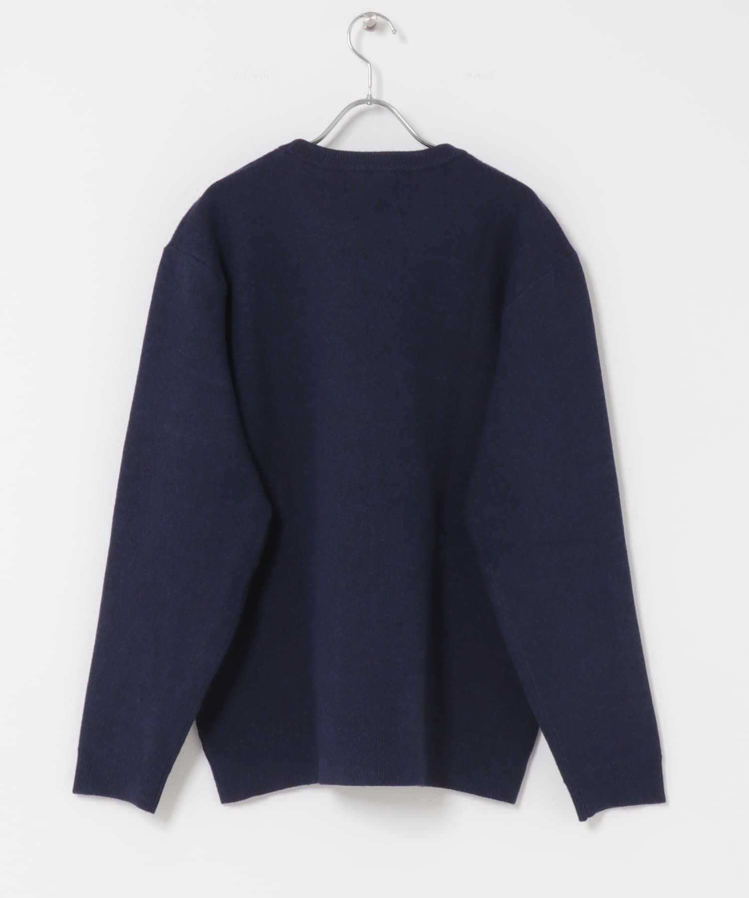 抗ピルウォッシャブルクルーネックニット ネイビー M
