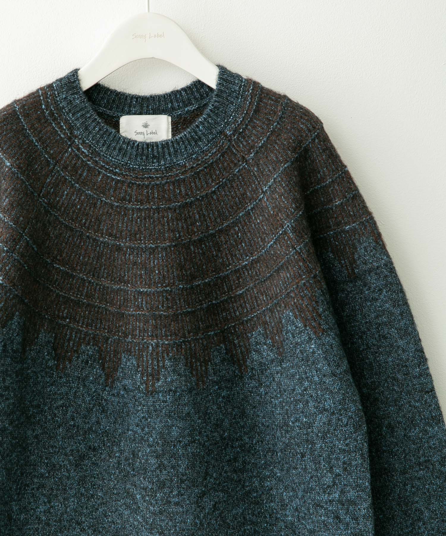 フェアアイル柄ニットプルオーバー ブルー M