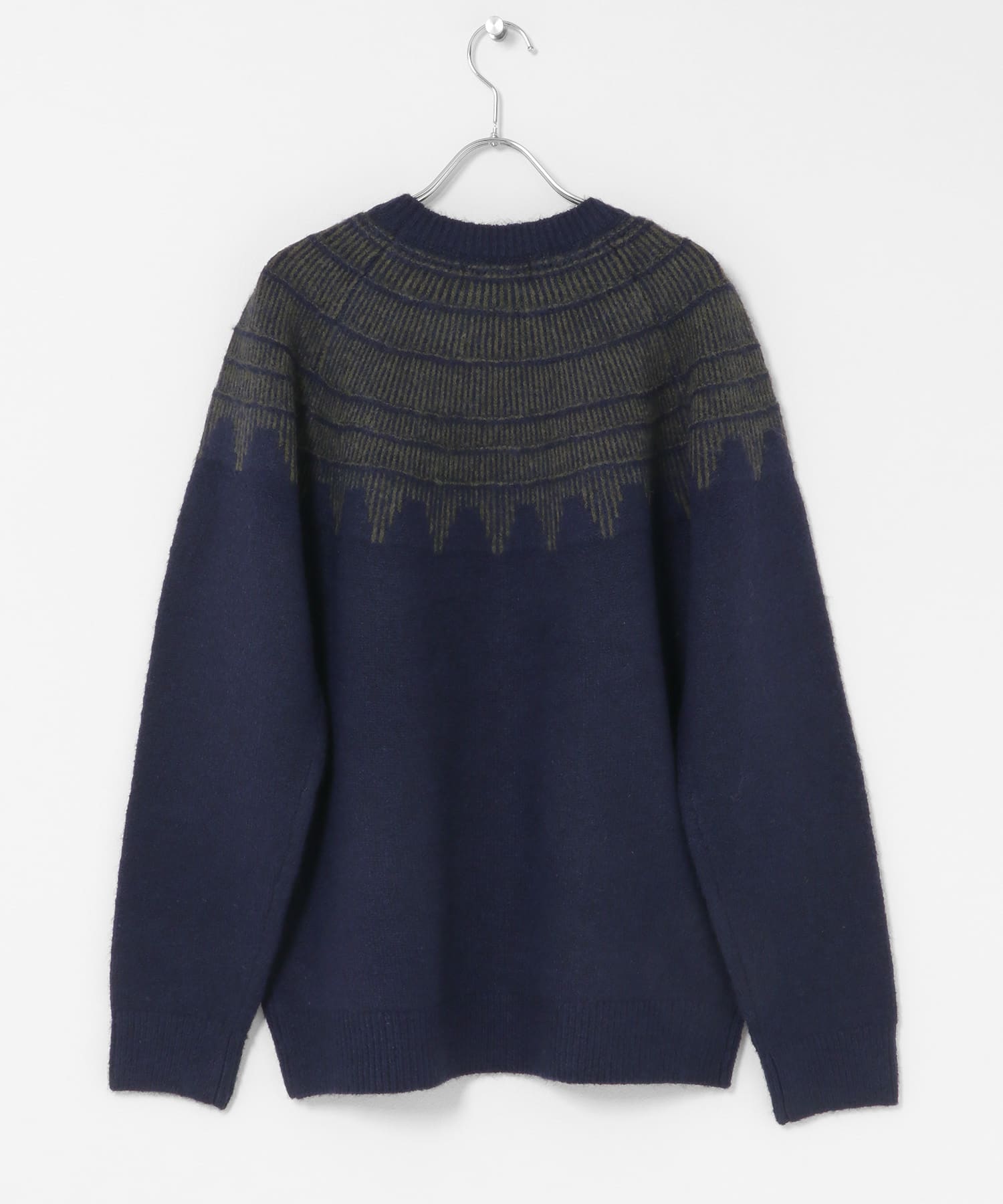 フェアアイル柄ニットプルオーバー ネイビー M