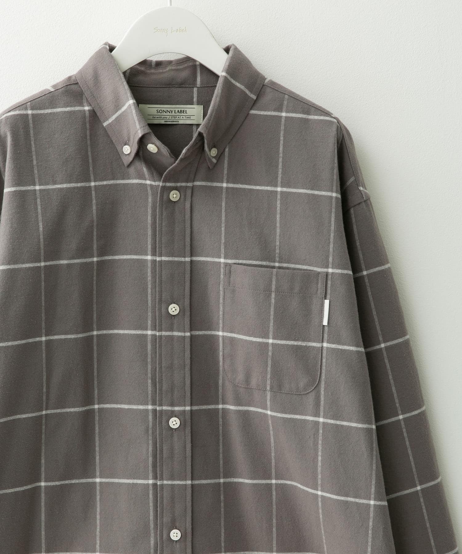 シャギーオックスボタンダウンシャツ グレーチェック L