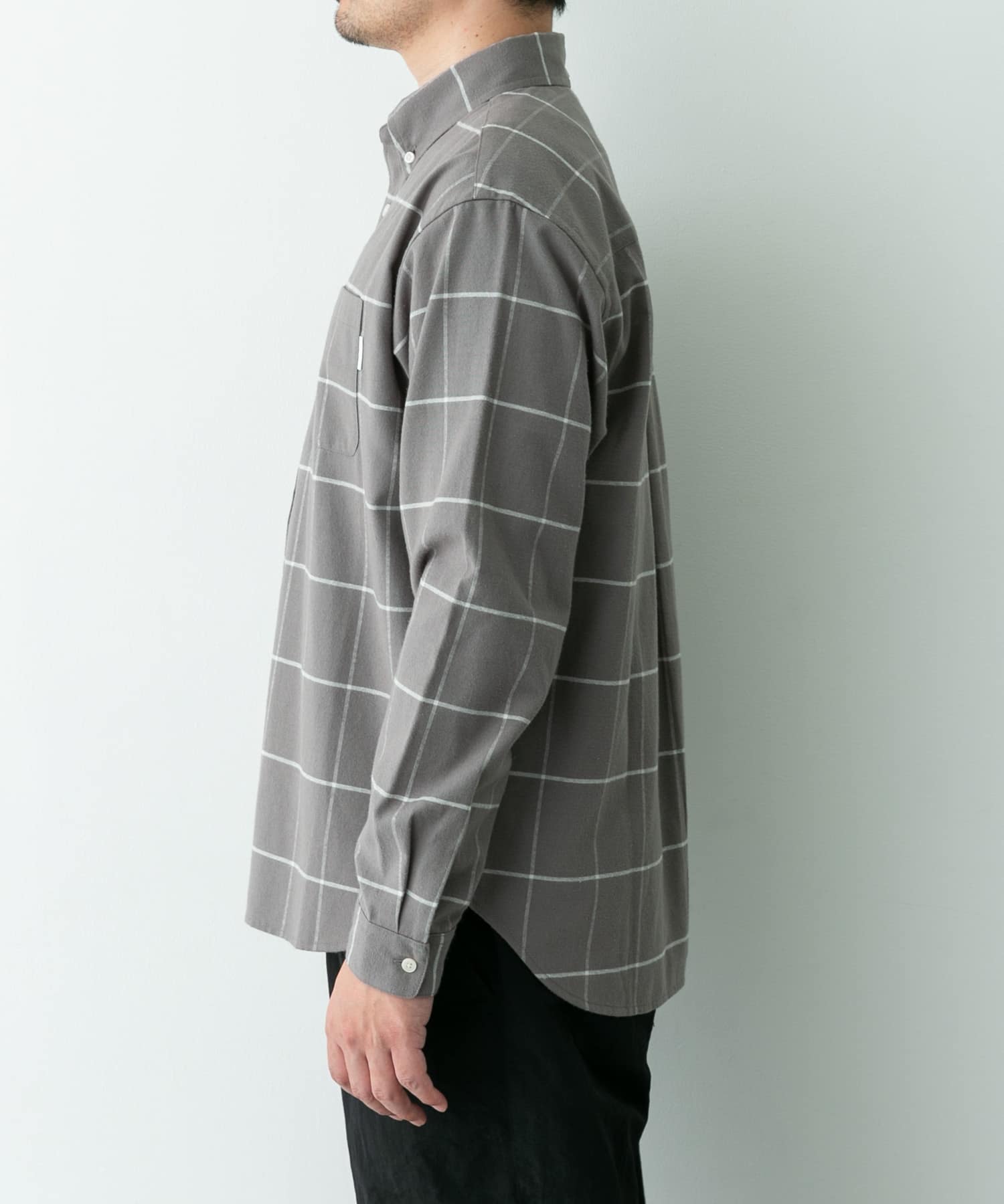 シャギーオックスボタンダウンシャツ グレーチェック M