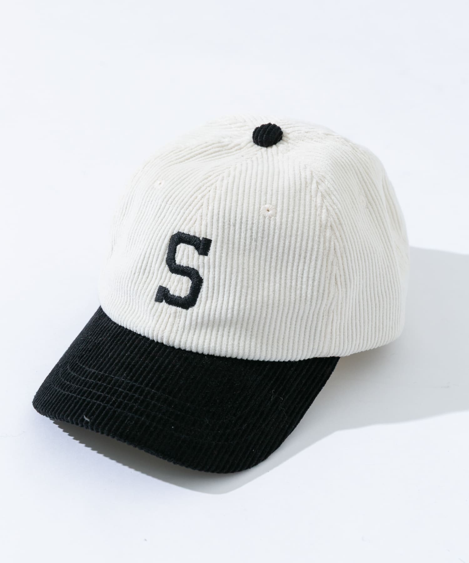 コーデュロイ刺繍キャップ オフ×ブラック One