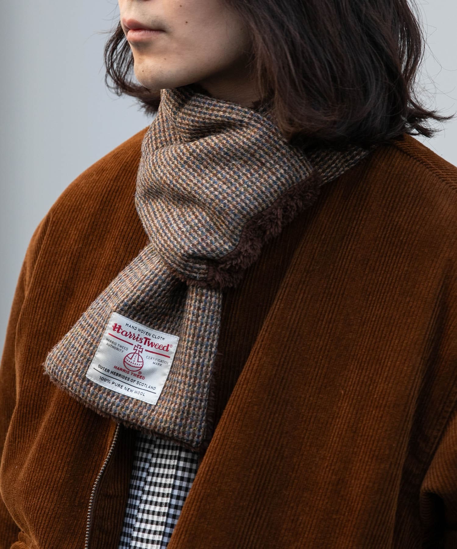HARRIS TWEED中綿マフラー ブラウン One