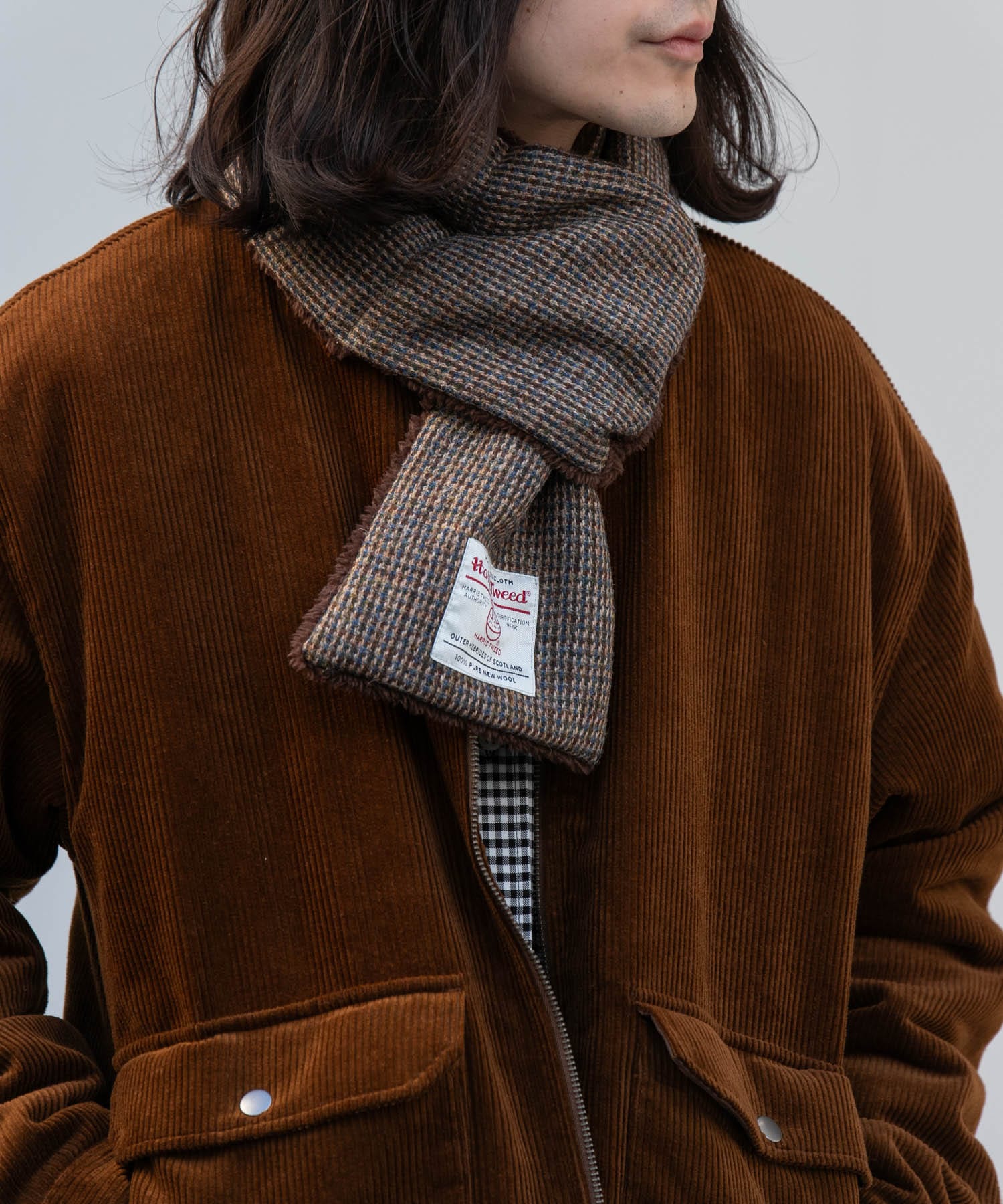 HARRIS TWEED中綿マフラー ブラウン One