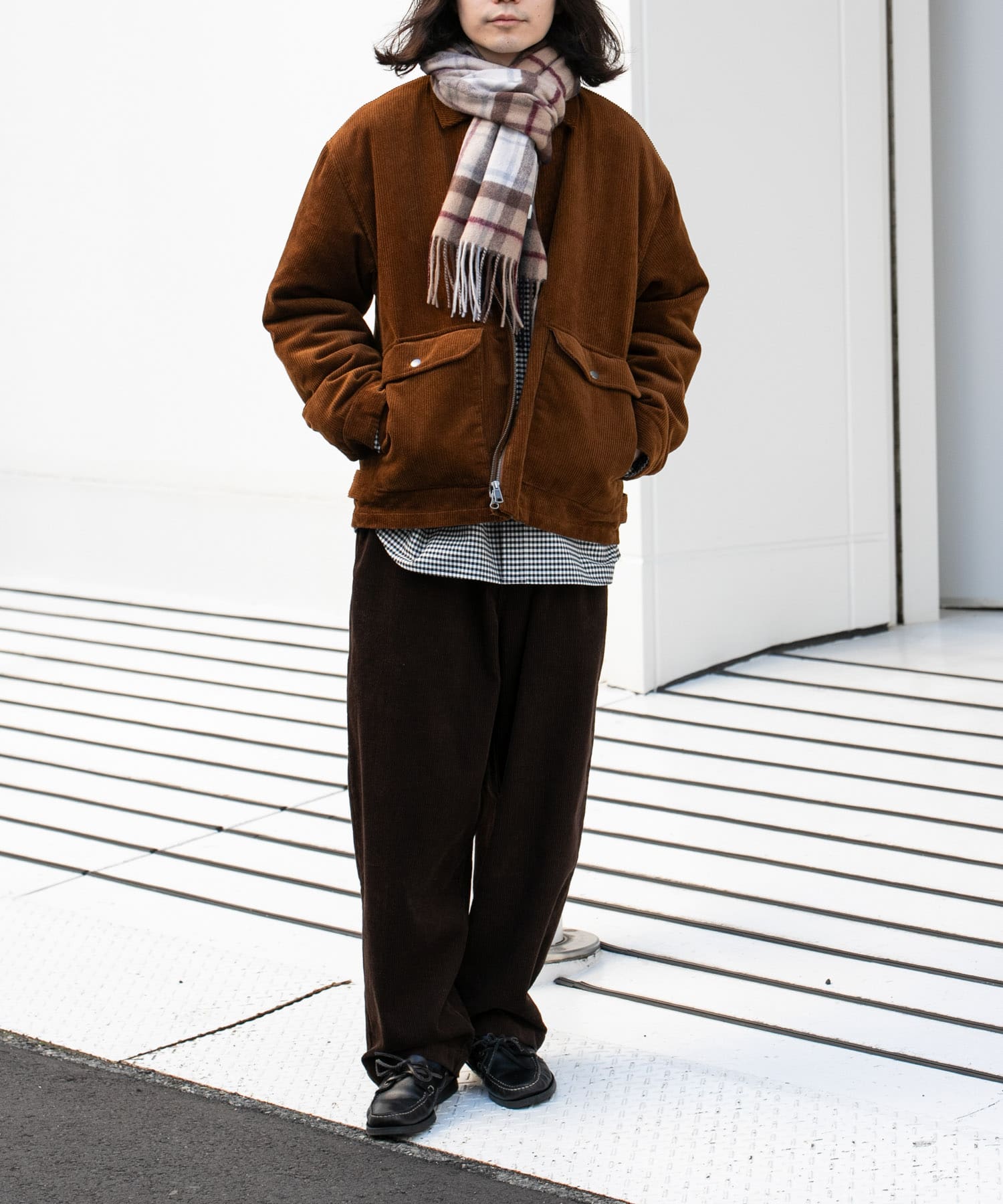 ウールカシミヤチェックワイドマフラー ベージュ One