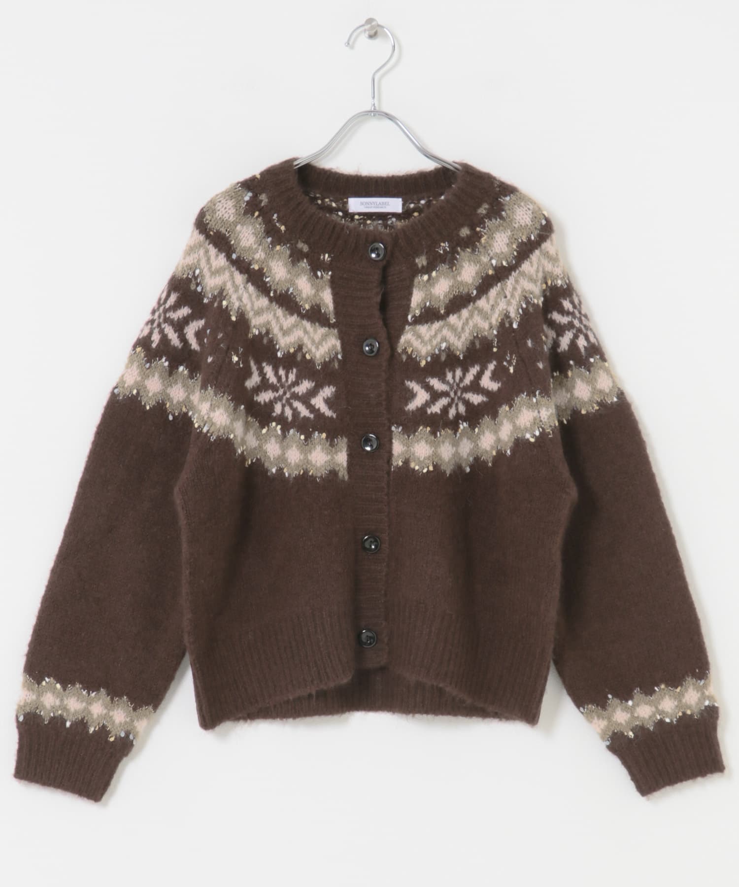 求心柄ニットカーディガン ブラウン Free