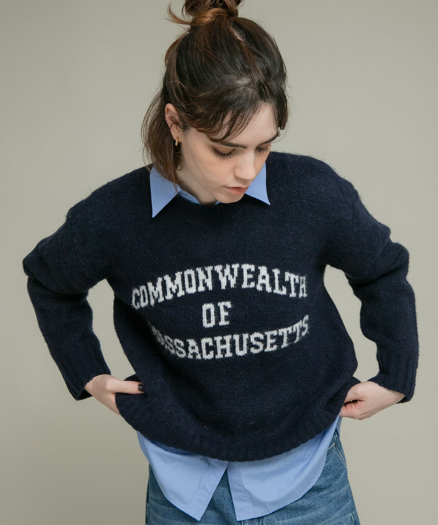 『洗濯可』ジャガードロゴニットプルオーバー