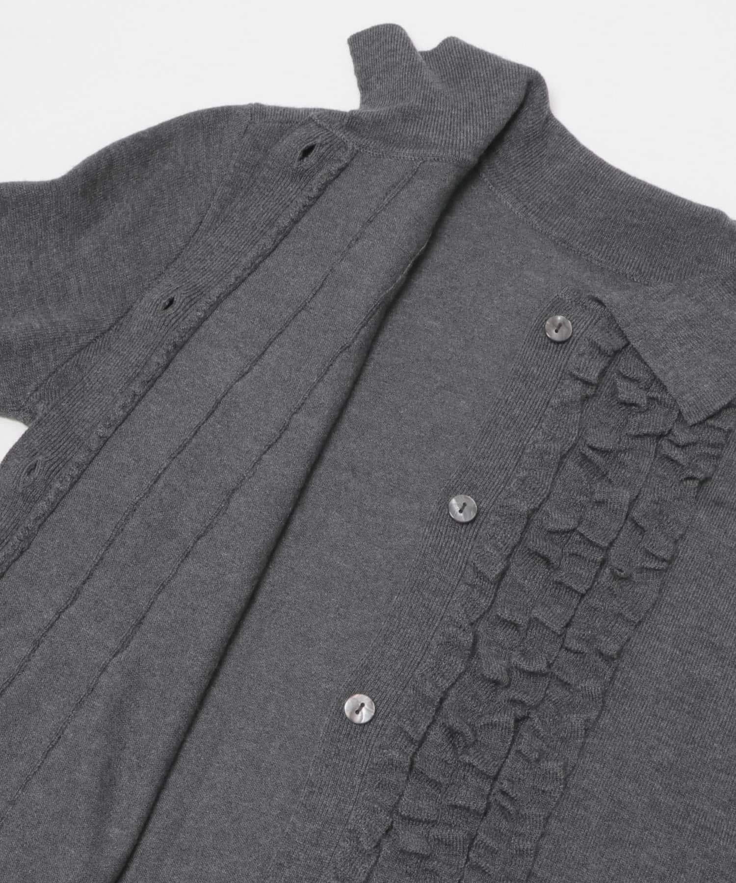 シルク混フリルニットシャツ チャコール Free