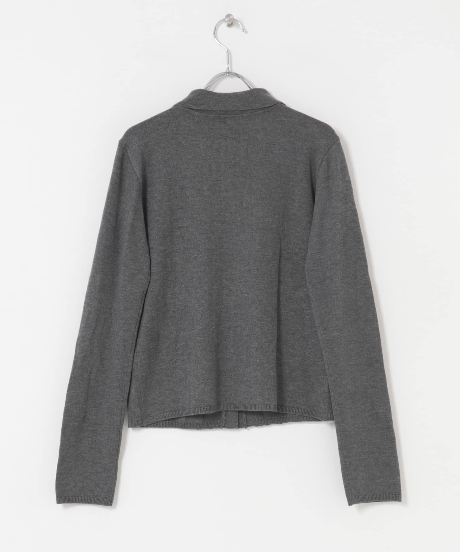 シルク混フリルニットシャツ チャコール Free