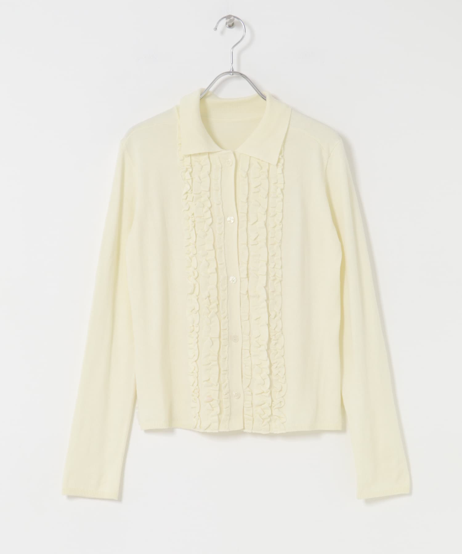 シルク混フリルニットシャツ オフ Free