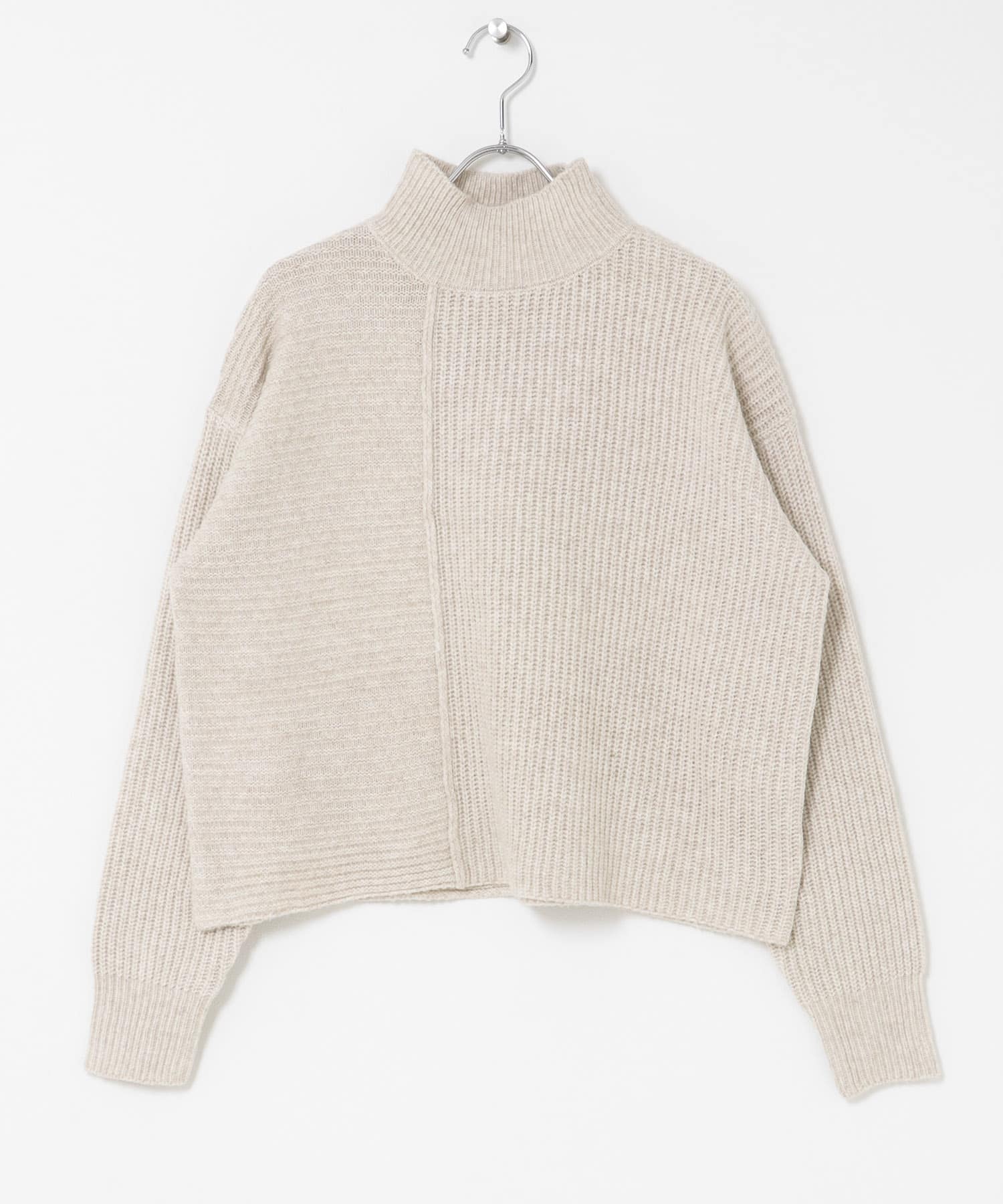 畦切替えニットプルオーバー ライトベージュ Free