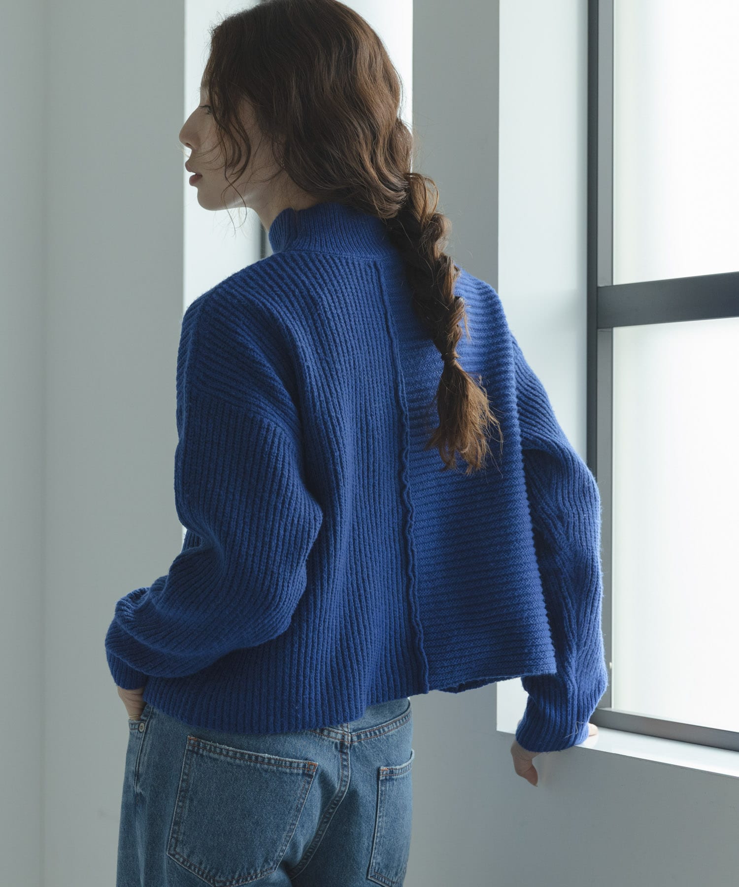 畦切替えニットプルオーバー