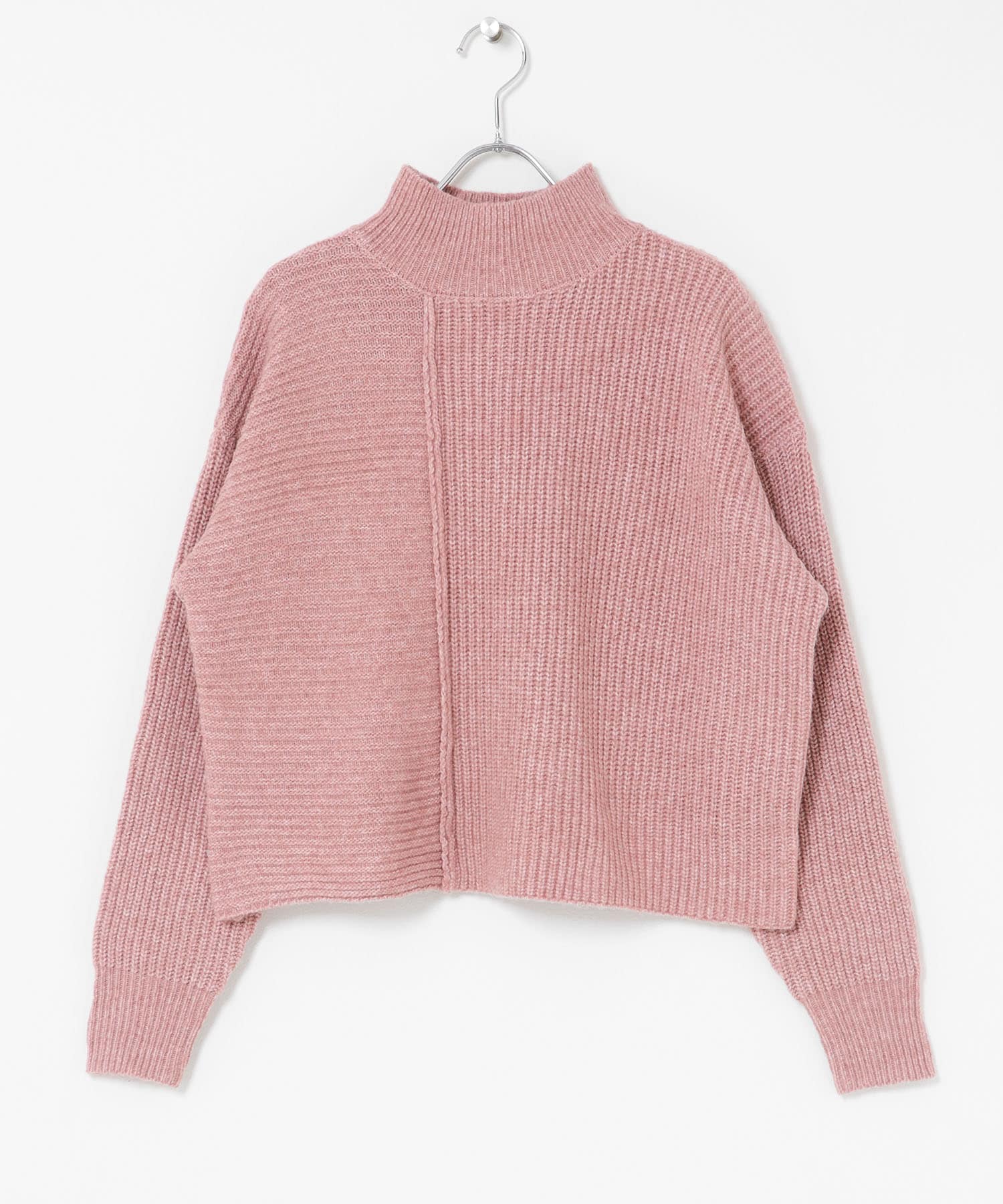 畦切替えニットプルオーバー ピンク Free